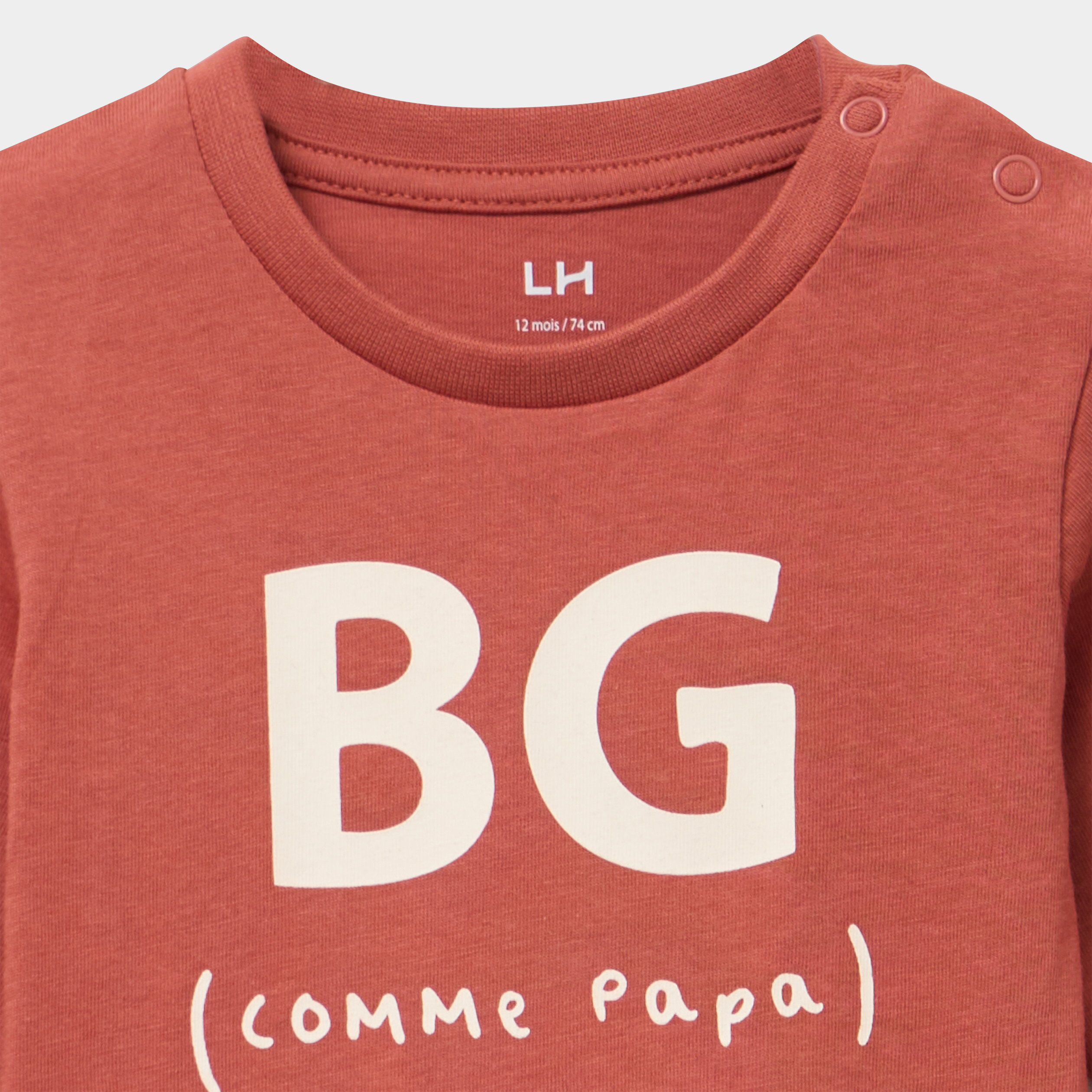 T-shirt &eacute;paule boutonn&eacute;e manches longues terracotta b&eacute;b&eacute; gar&ccedil;on