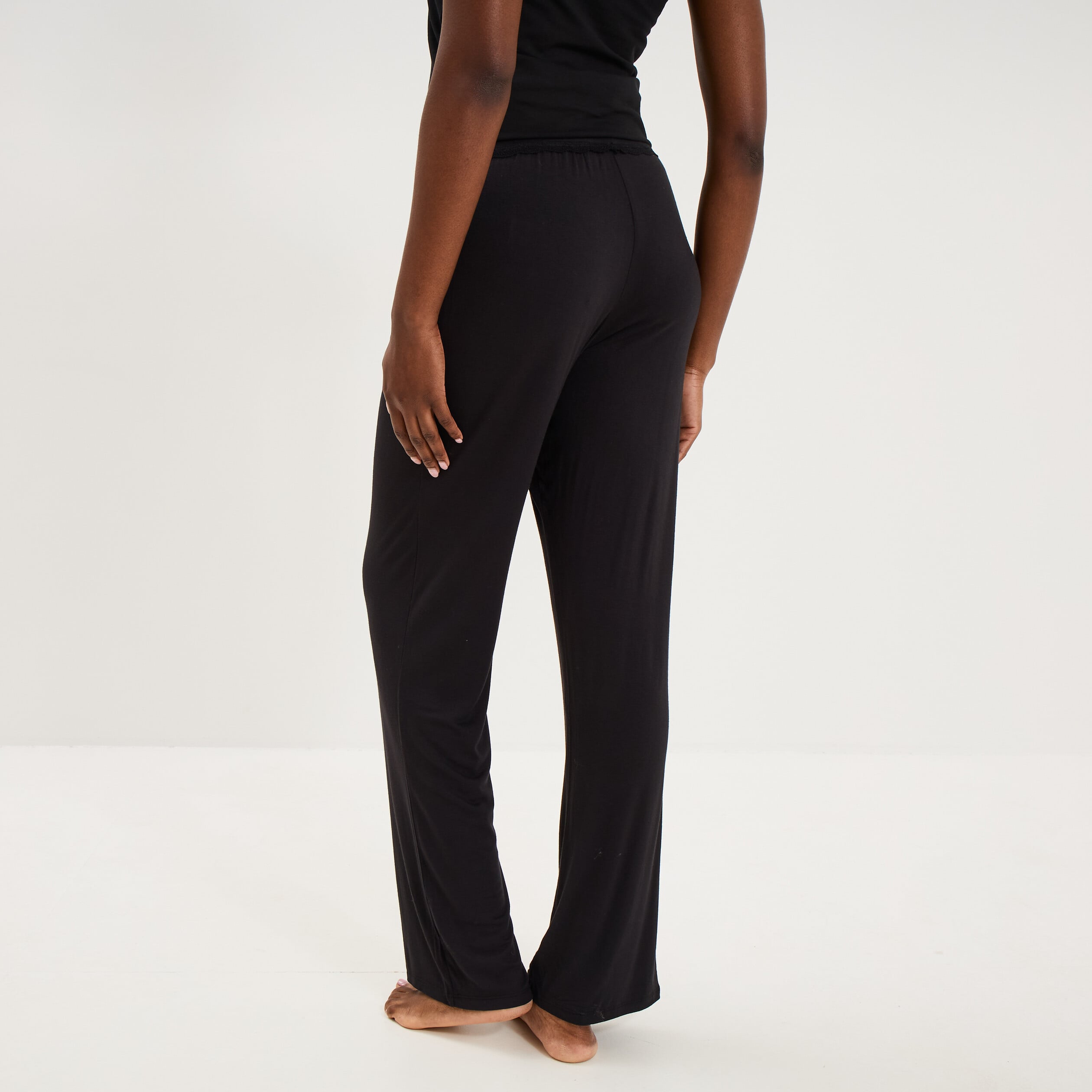 Pantalon de pyjama droit fluide noir femme