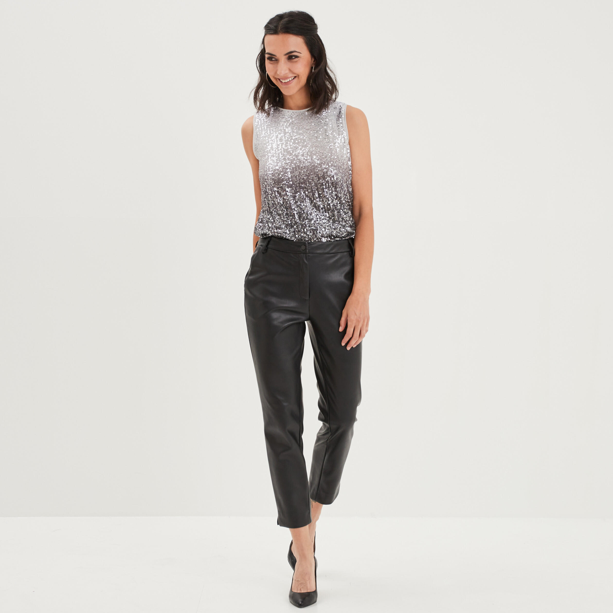D bardeur sans manches sequins gris argent femme