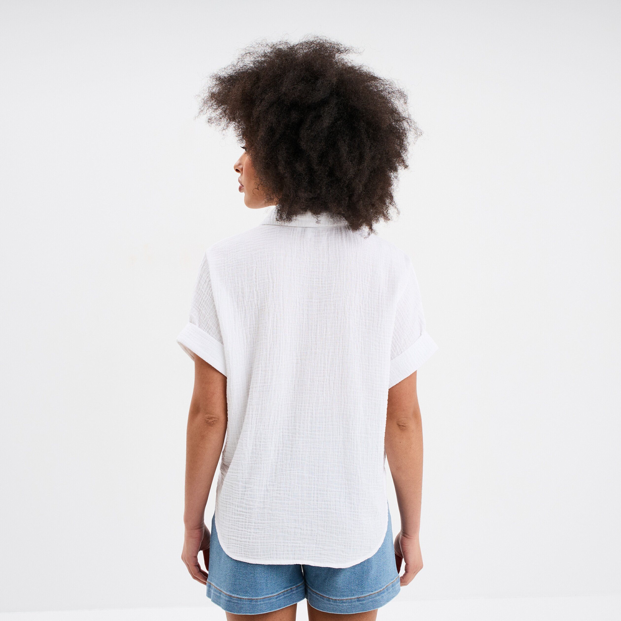 chemise nouee manches courtes gaze coton blanc femme Chemise nouée manches courtes gaze coton blanc femme