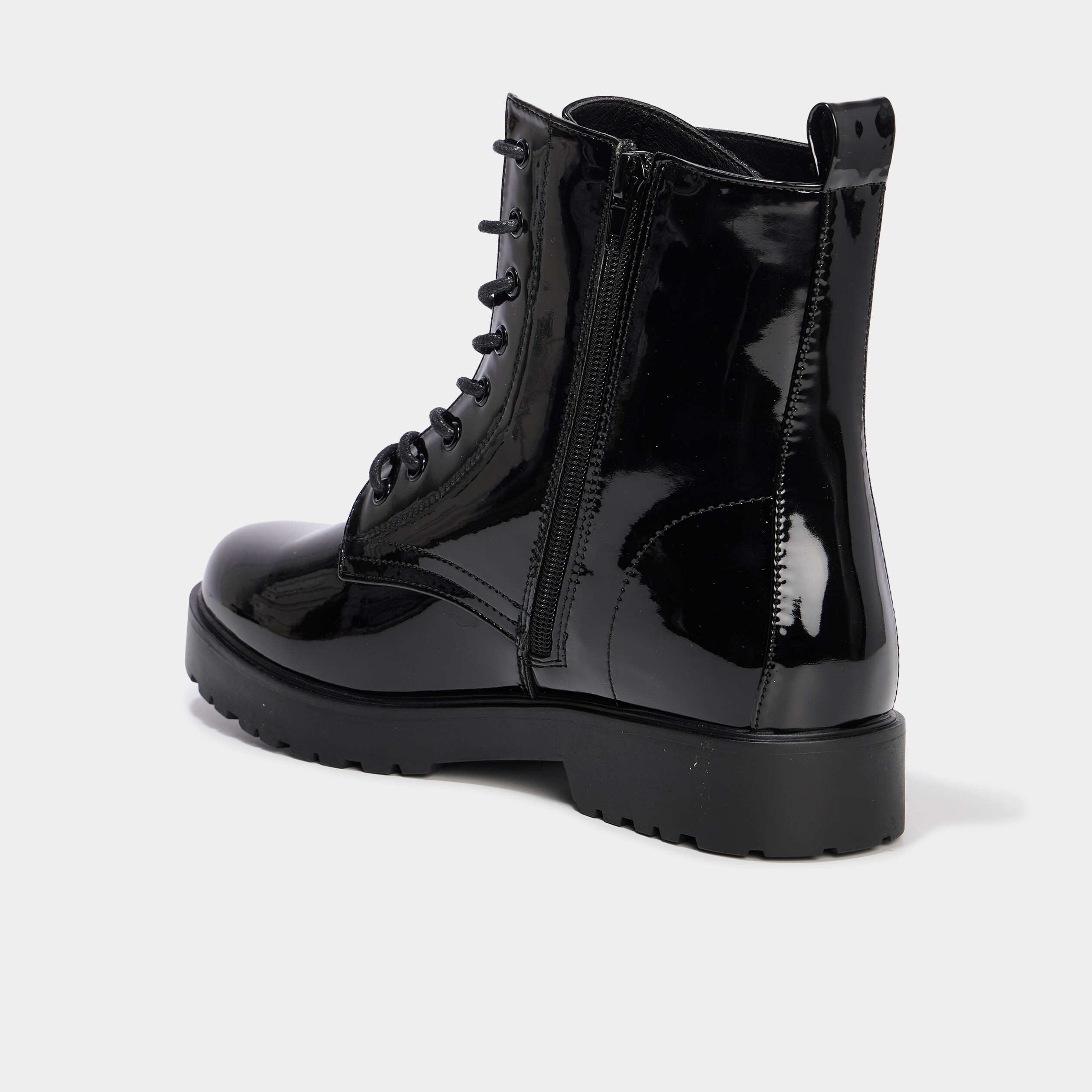 boots vernies a lacets talons 2 cm noir femme Boots vernies à lacets talons 2 cm noir femme
