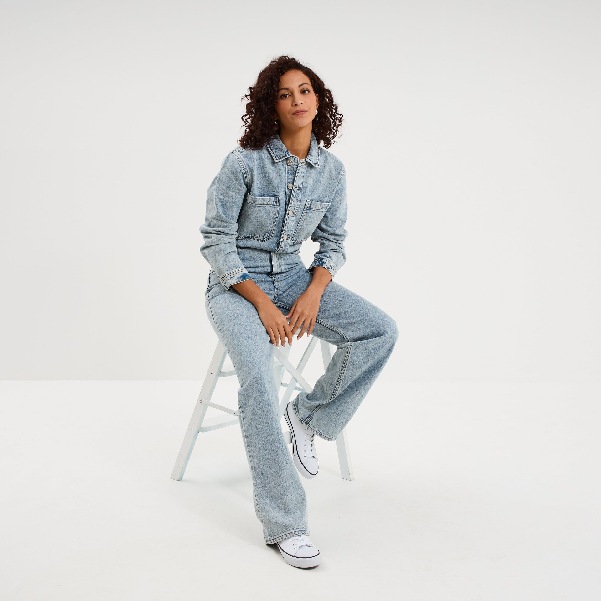 Combinaison pantalon en jean coton denim double stone femme