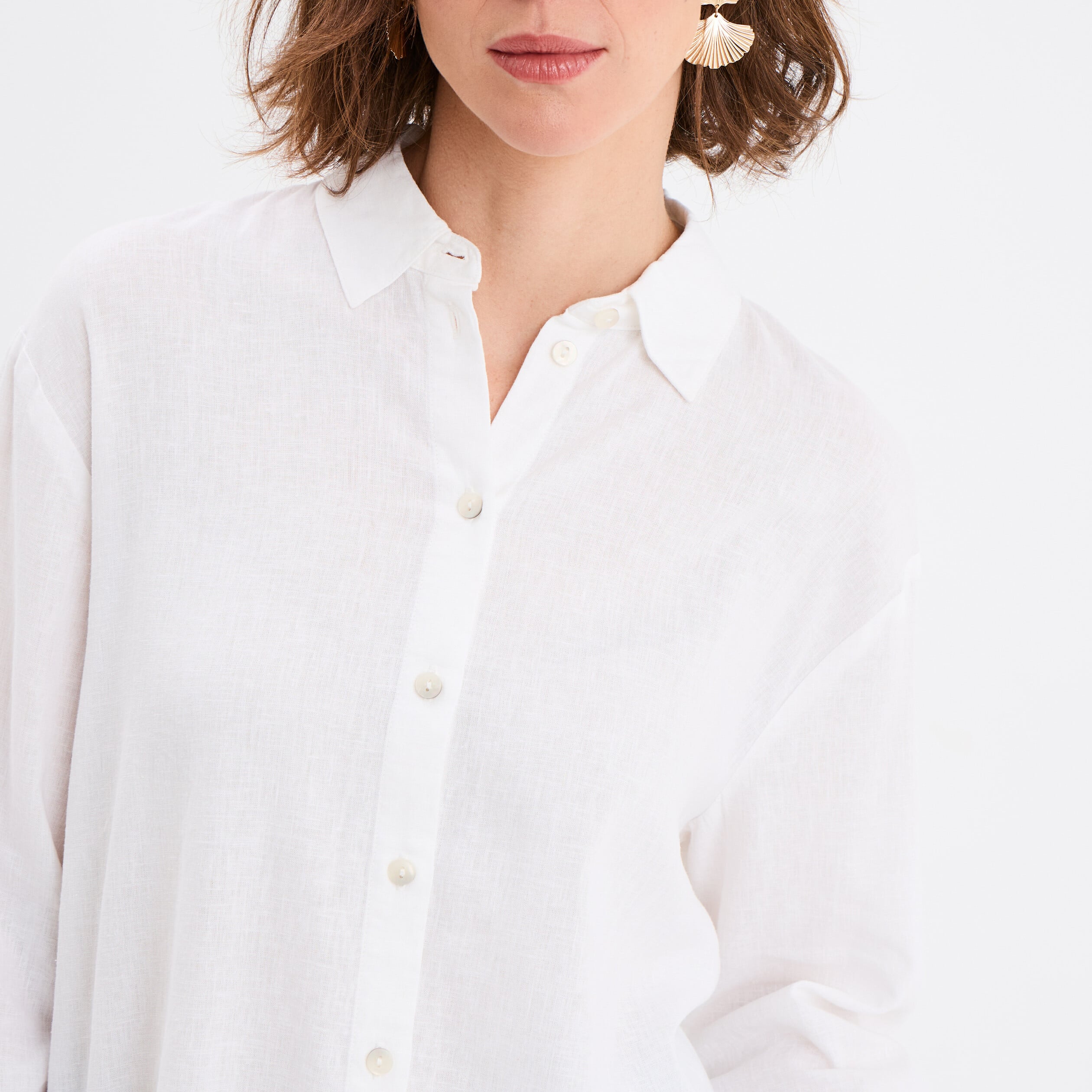 Chemise oversize lin m&eacute;lang&eacute; blanc femme
