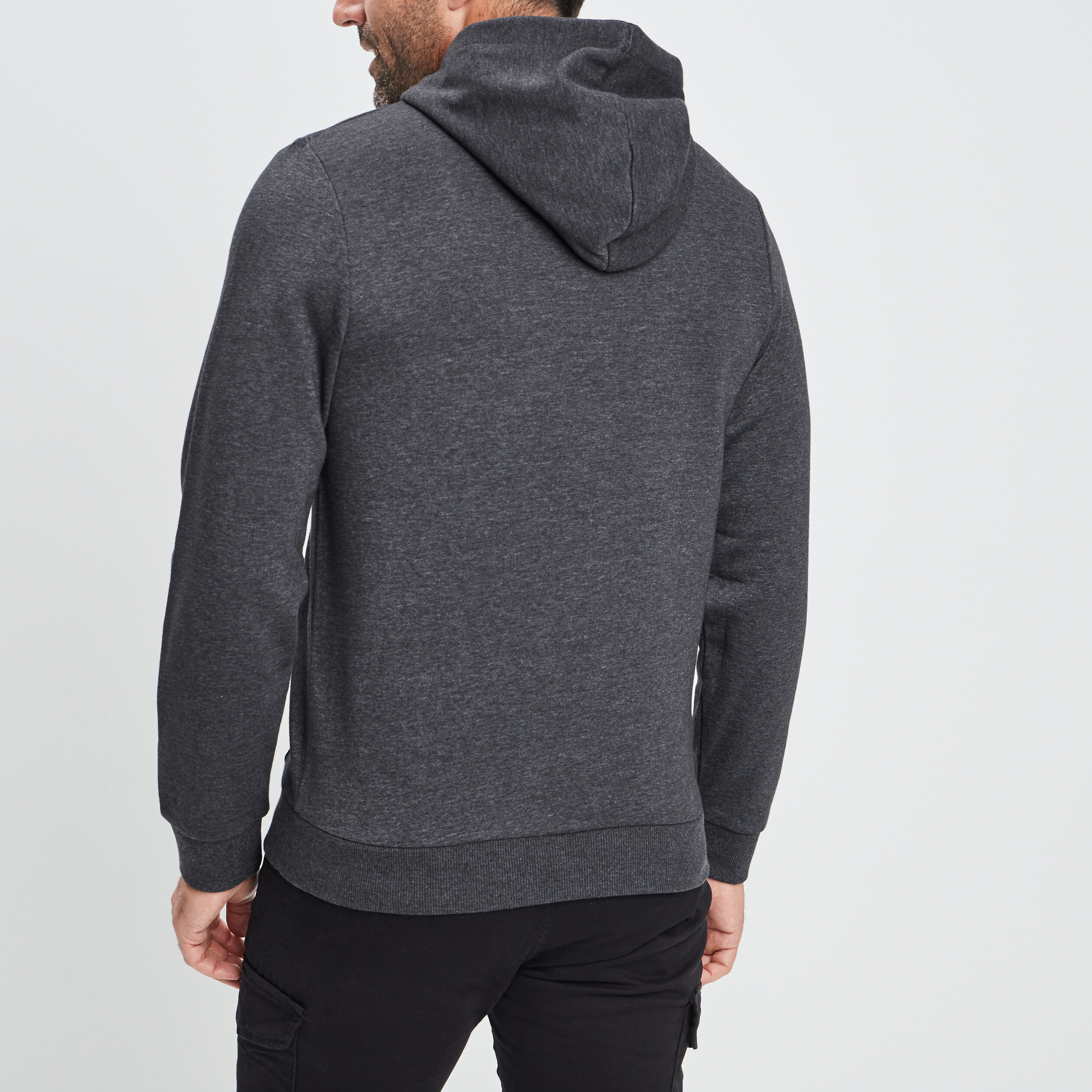 sweat zippe molleton a capuche gris fonce homme Sweat zippé molleton à capuche gris foncé homme