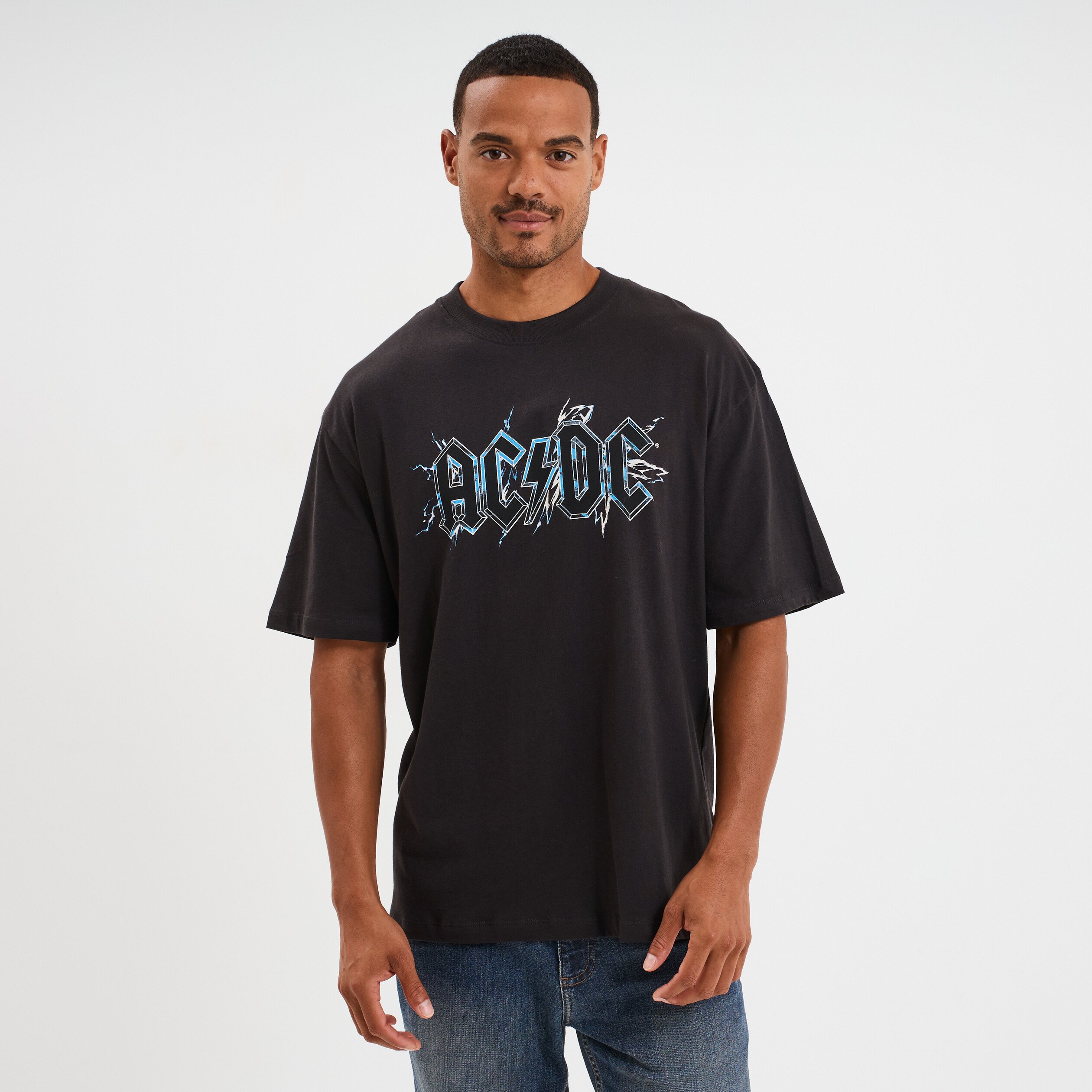 t shirt manches courtes coton acdc gris fonce homme T-shirt manches courtes coton AC/DC gris foncé homme