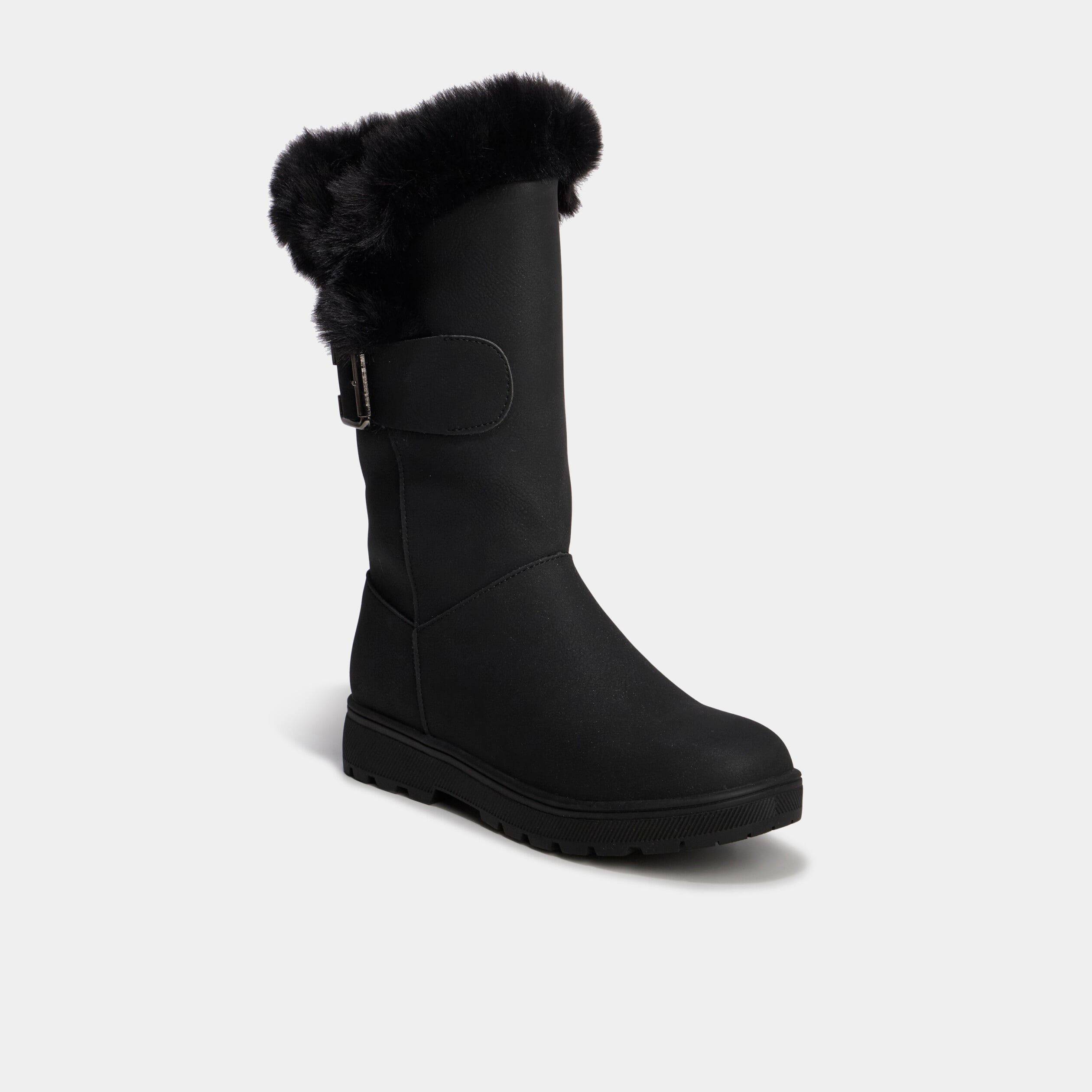 Bottes plates fourr&eacute;es avec boucles noir femme