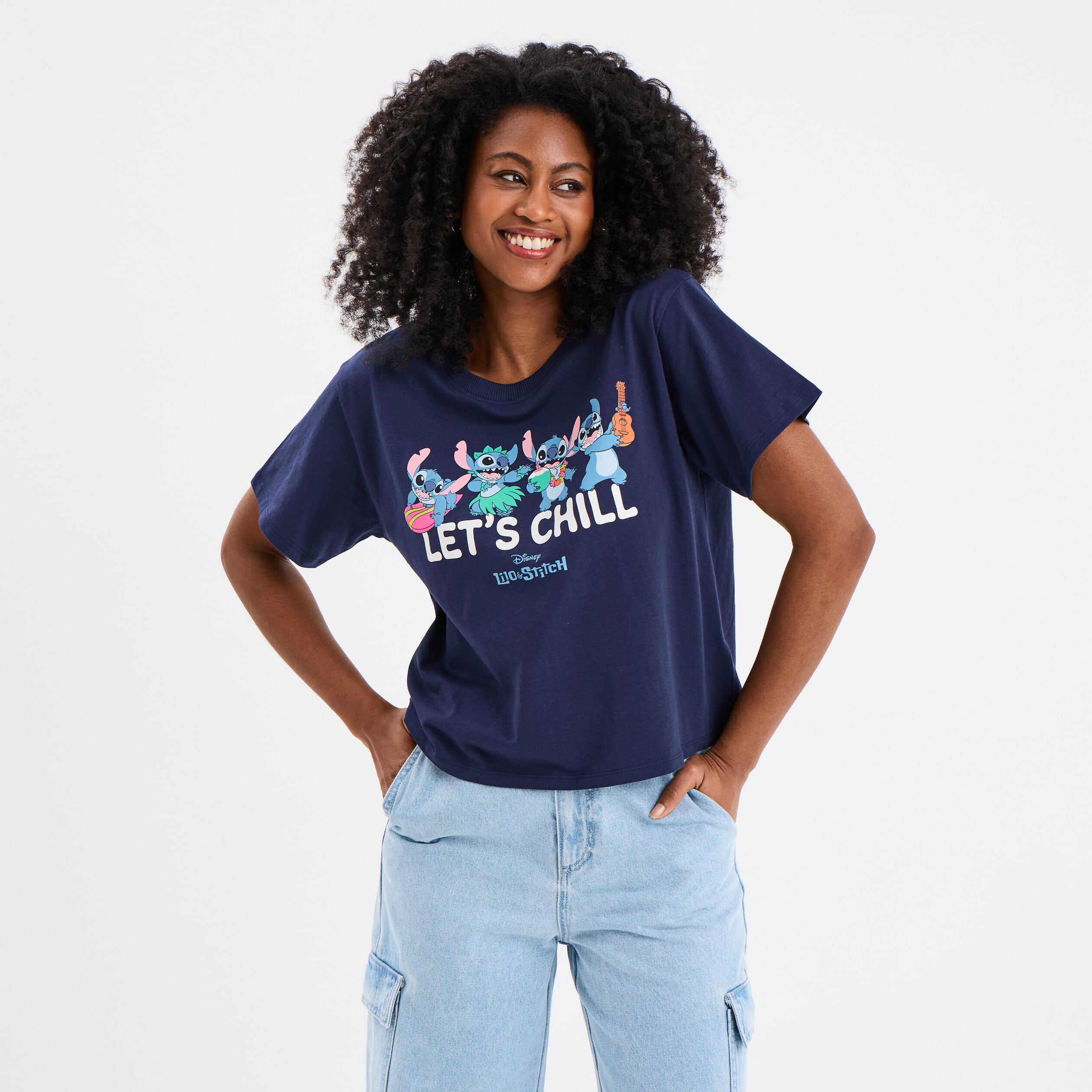 T-shirt manches courtes coton Stitch bleu marine femme