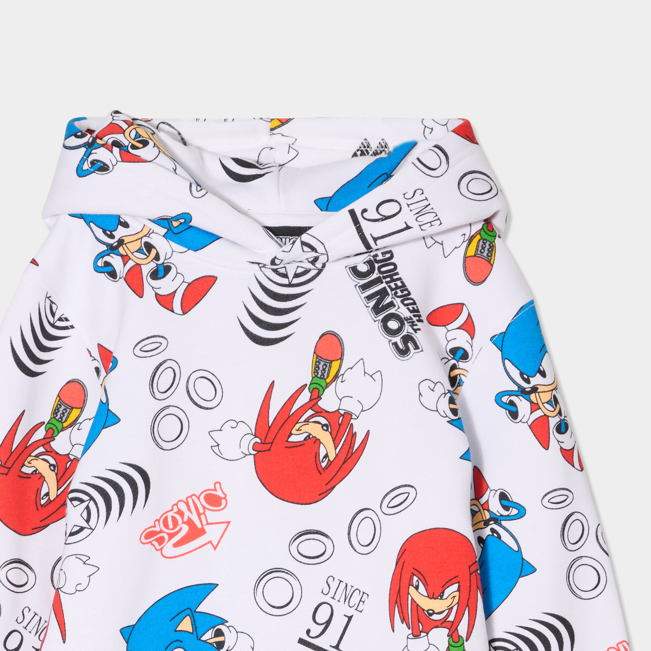 Sweat hoodie &agrave; capuche Sonic Knuckles blanc gar&ccedil;on