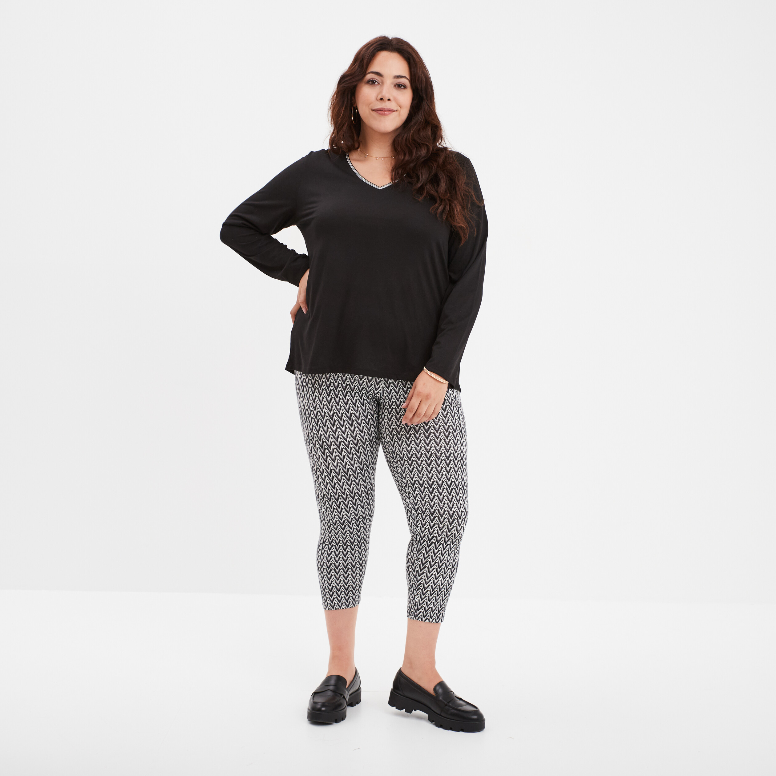 leggings 34 coton noir femmegt Leggings 3/4 coton noir femme grande taille