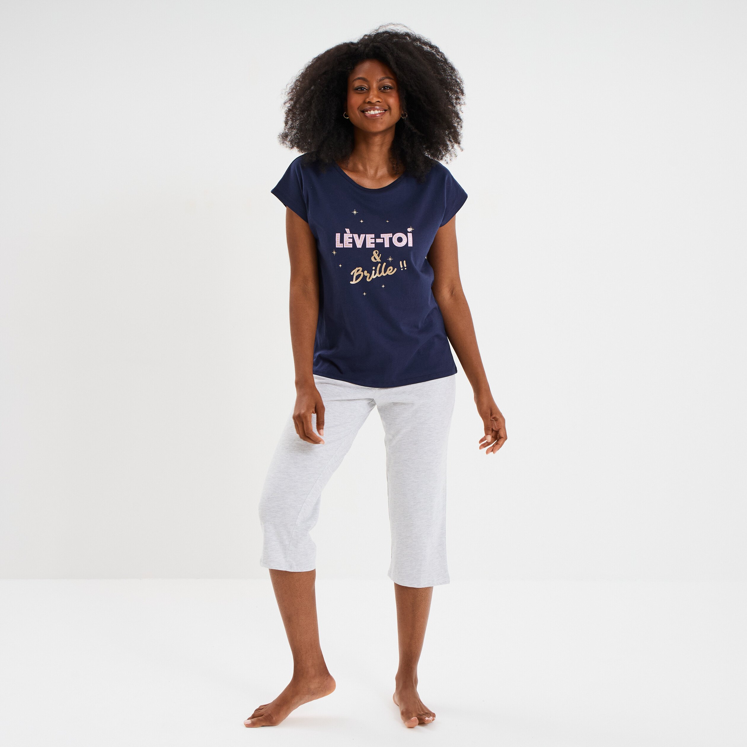 ensemble pyjama corsaire t shirt coton bleu marine femme Ensemble pyjama corsaire t-shirt coton bleu marine femme