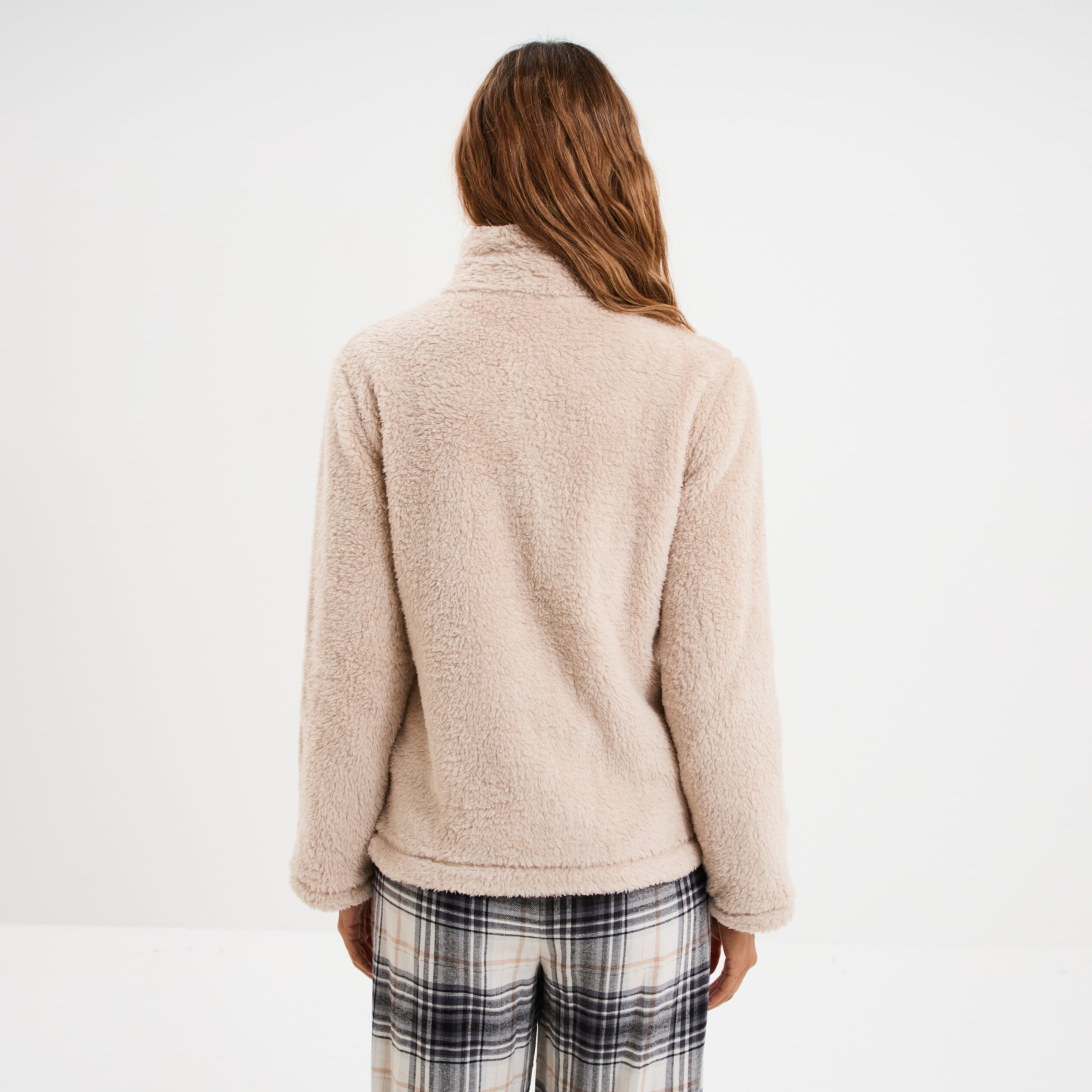 Veste effet polaire col montant gris clair femme