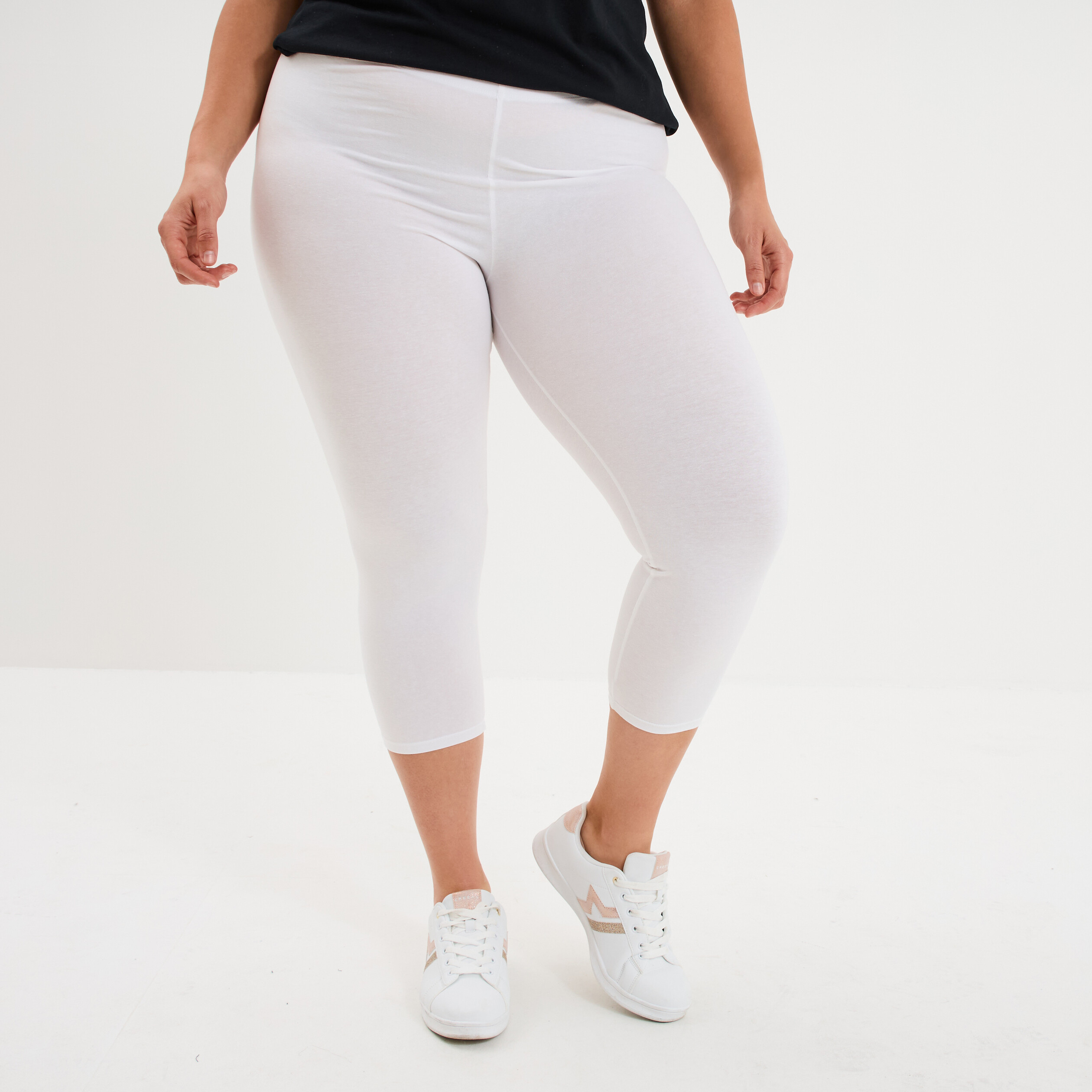 Legging corsaire taille &eacute;lastiqu&eacute;e blanc femme grande taille