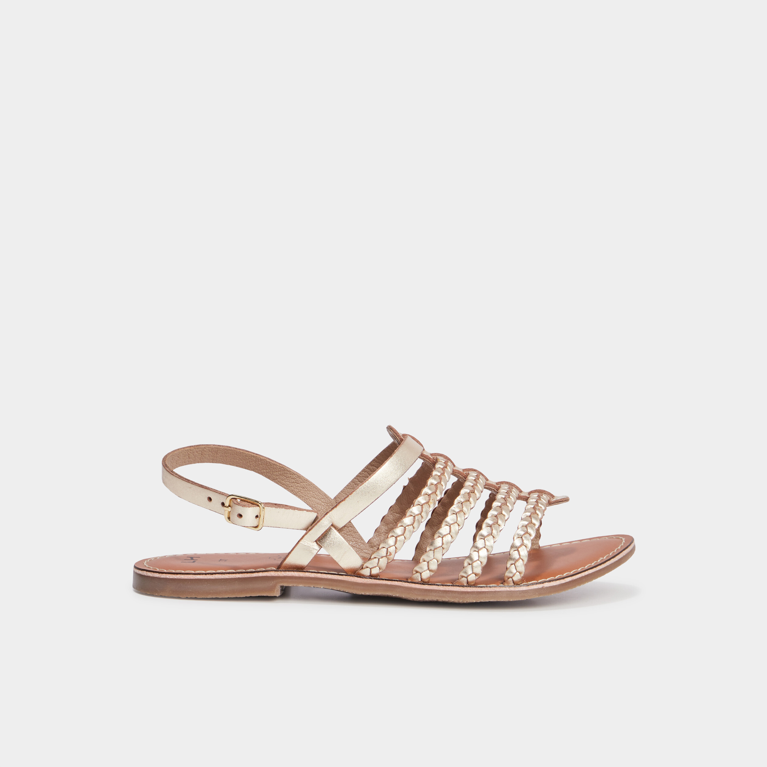 sandales brides tressees en cuir jaune or femme Sandales brides tressées en cuir jaune or femme