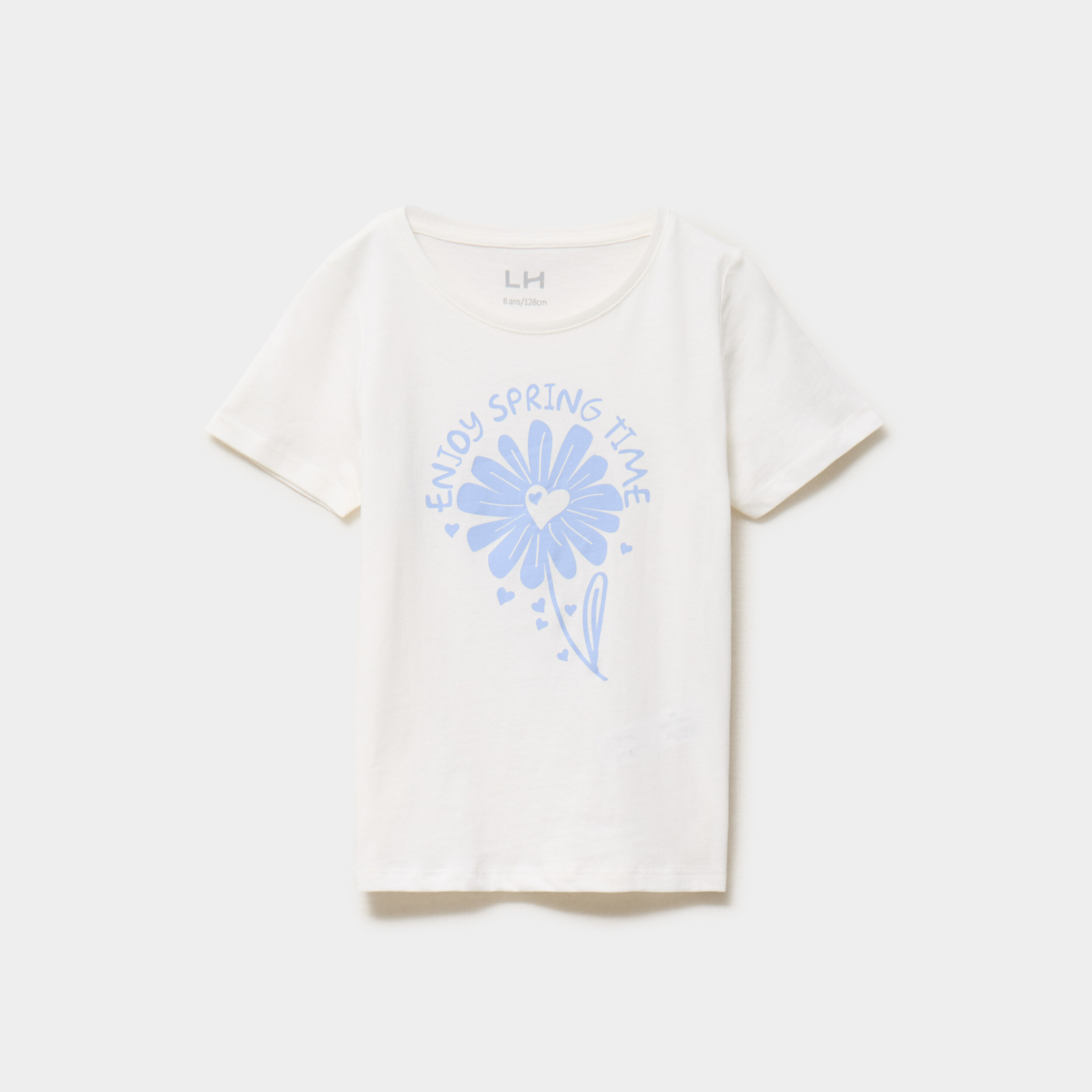 T-shirt manches courtes coton ivoire fille