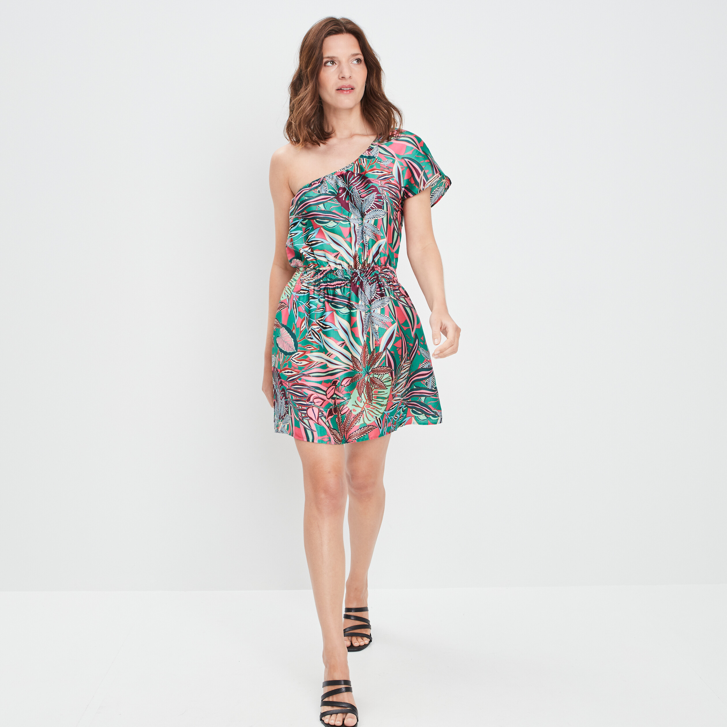 Robe droite asymétrique vert femme