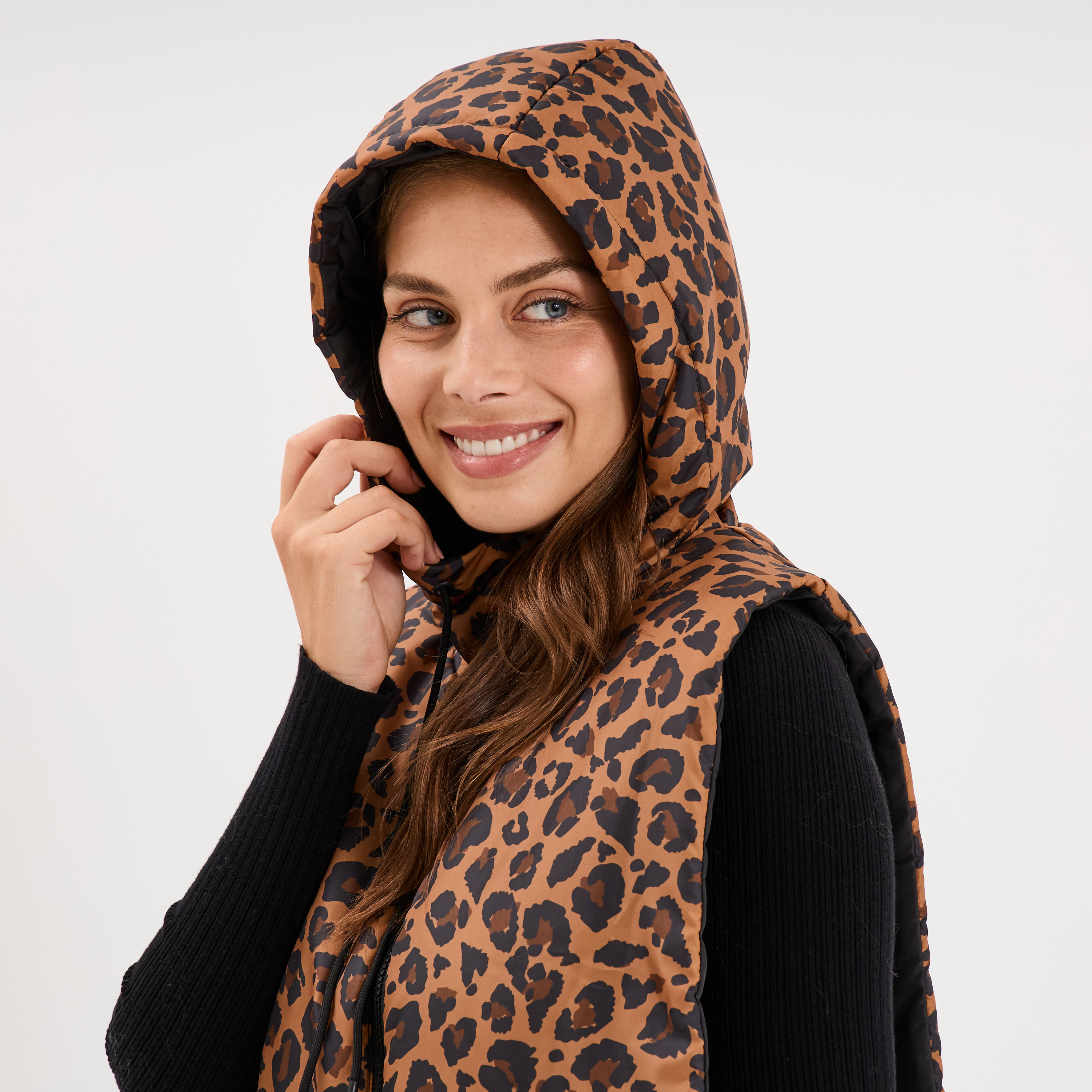 Col tour de cou &agrave; capuche zipp&eacute; marron femme
