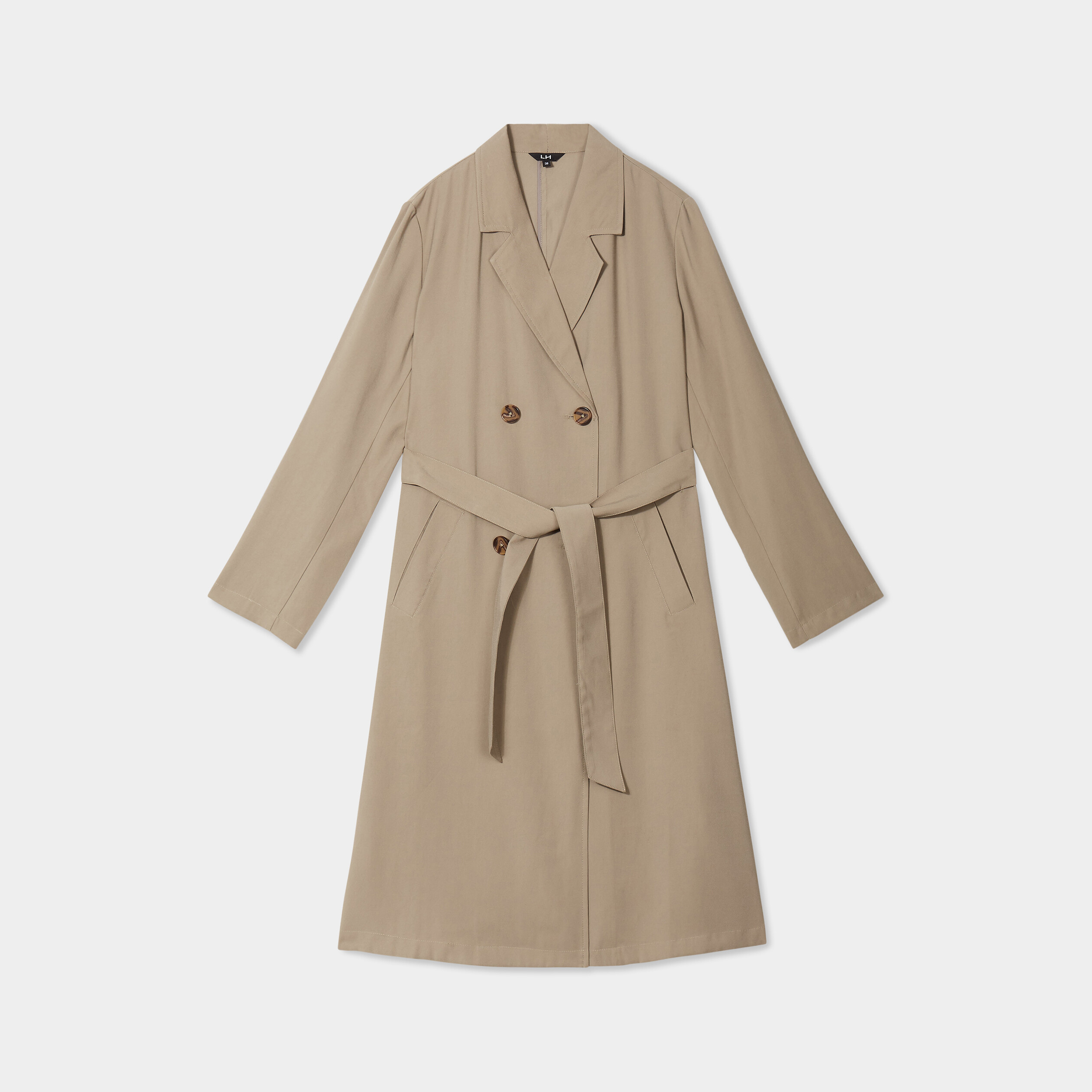 trench long fluide ceinture vert kaki femme Trench long fluide ceinturé vert kaki femme