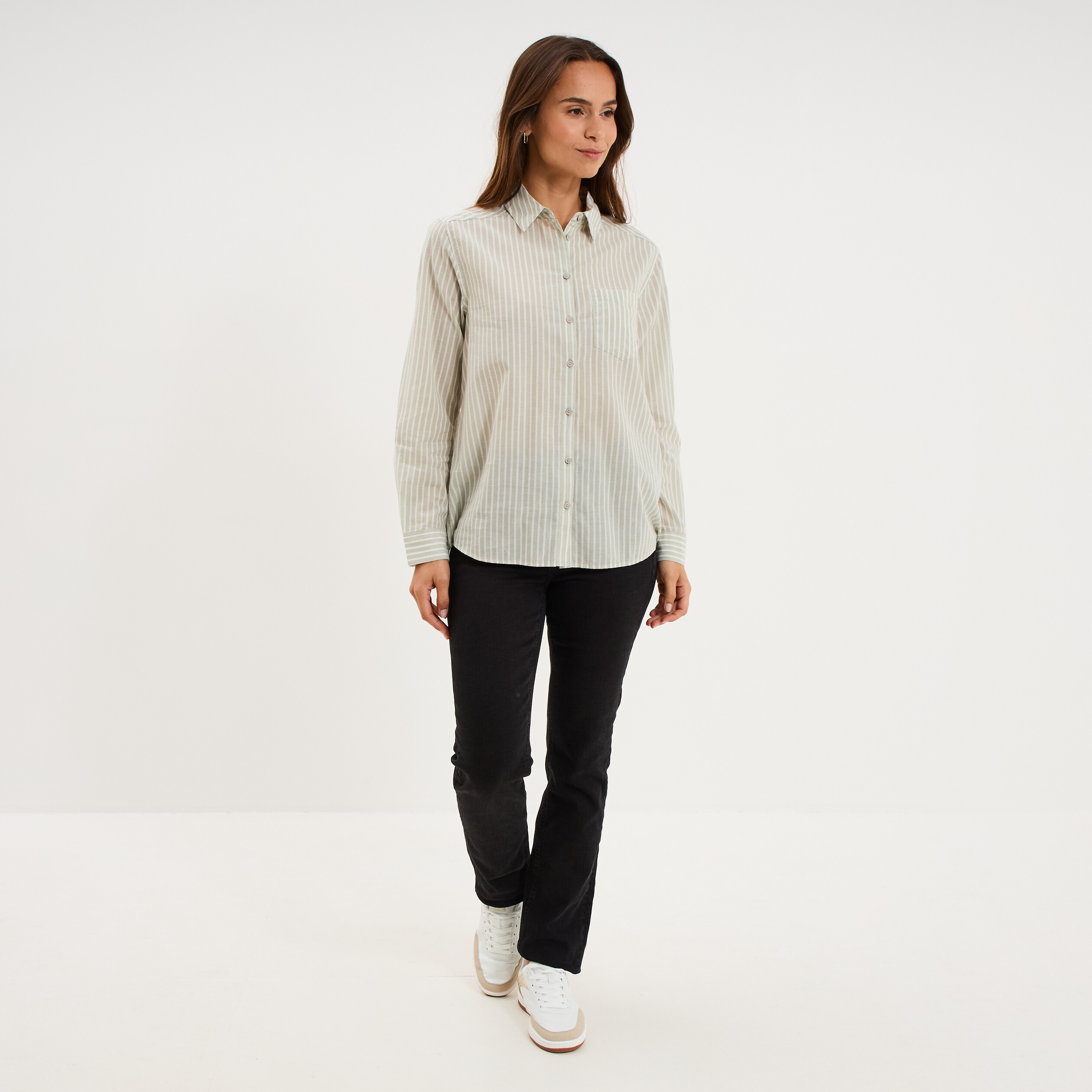 Chemise manches ajustables 1 poche coton vert clair femme