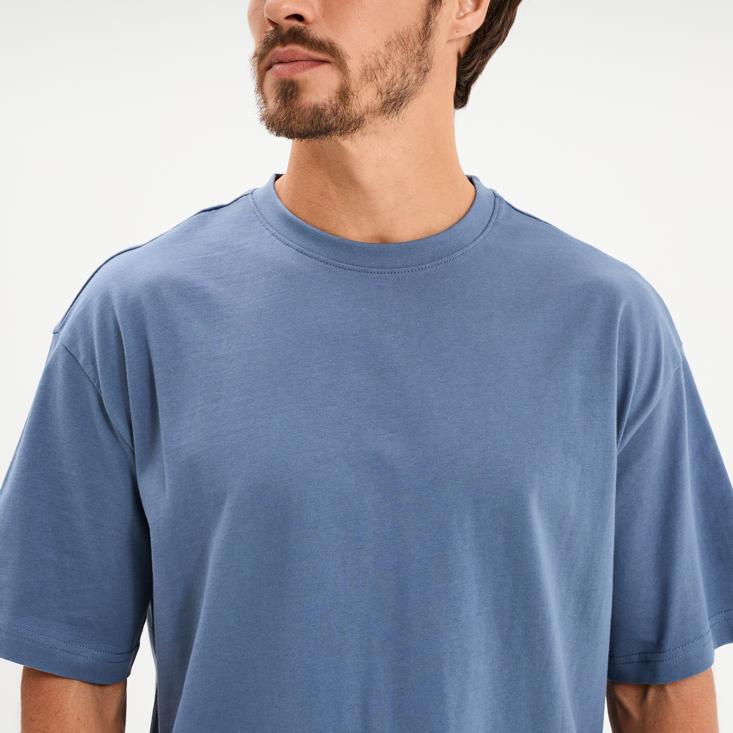 T-shirt col rond coupe relax coton &eacute;pais bleu gris homme