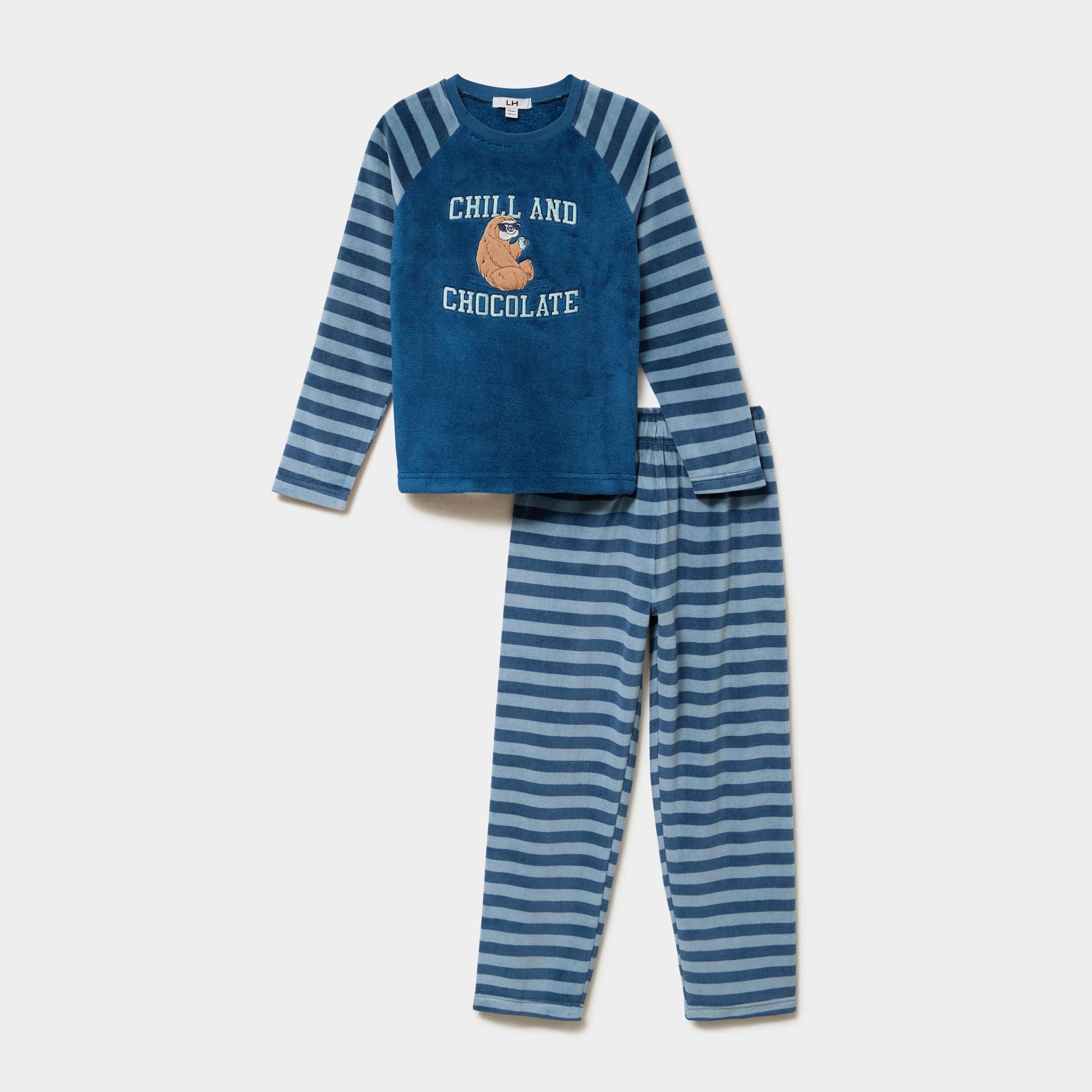 Ensemble pyjama effet velours 2 pi&egrave;ces bleu fonc&eacute; gar&ccedil;on