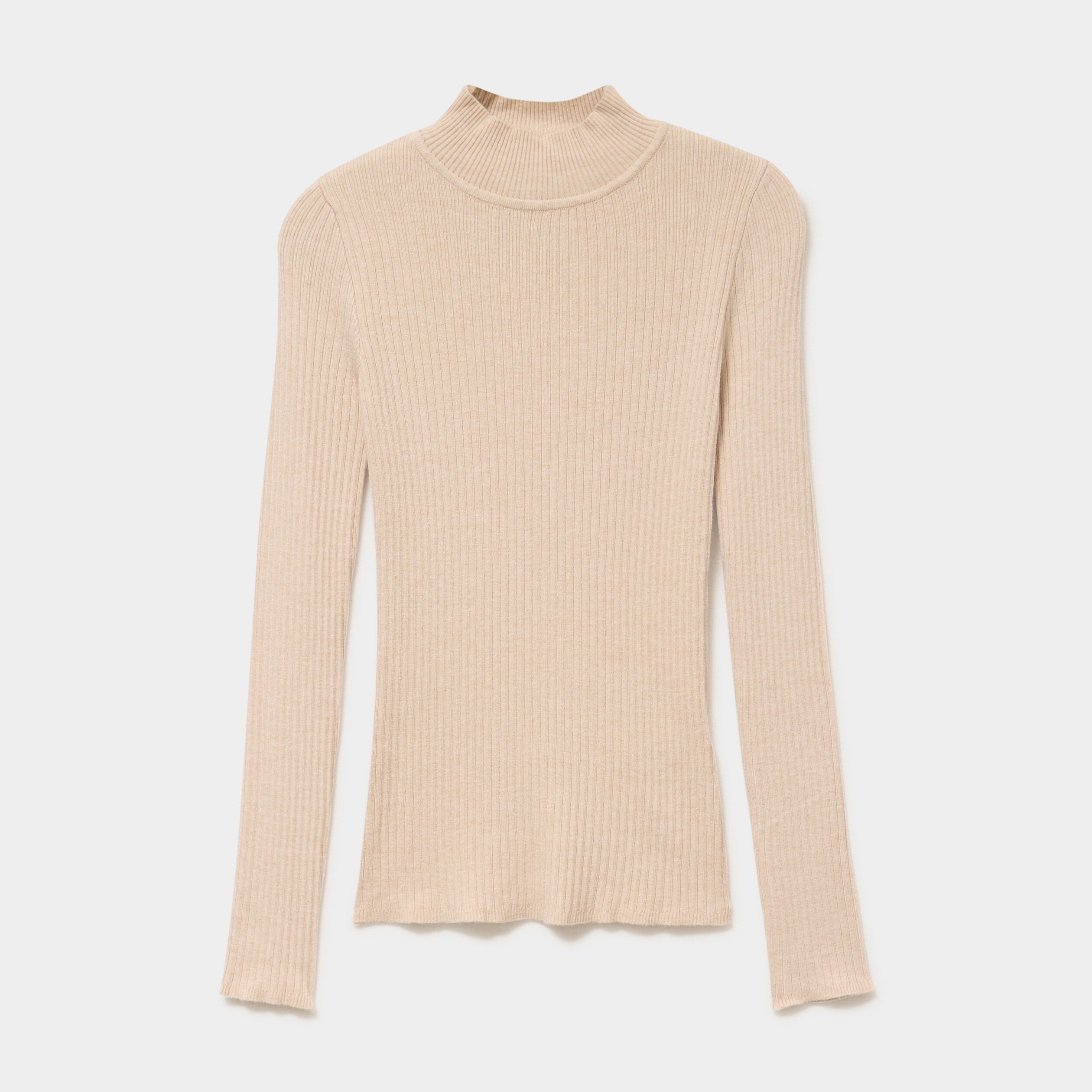 Pull ajust&eacute; c&ocirc;tel&eacute; col montant beige femme