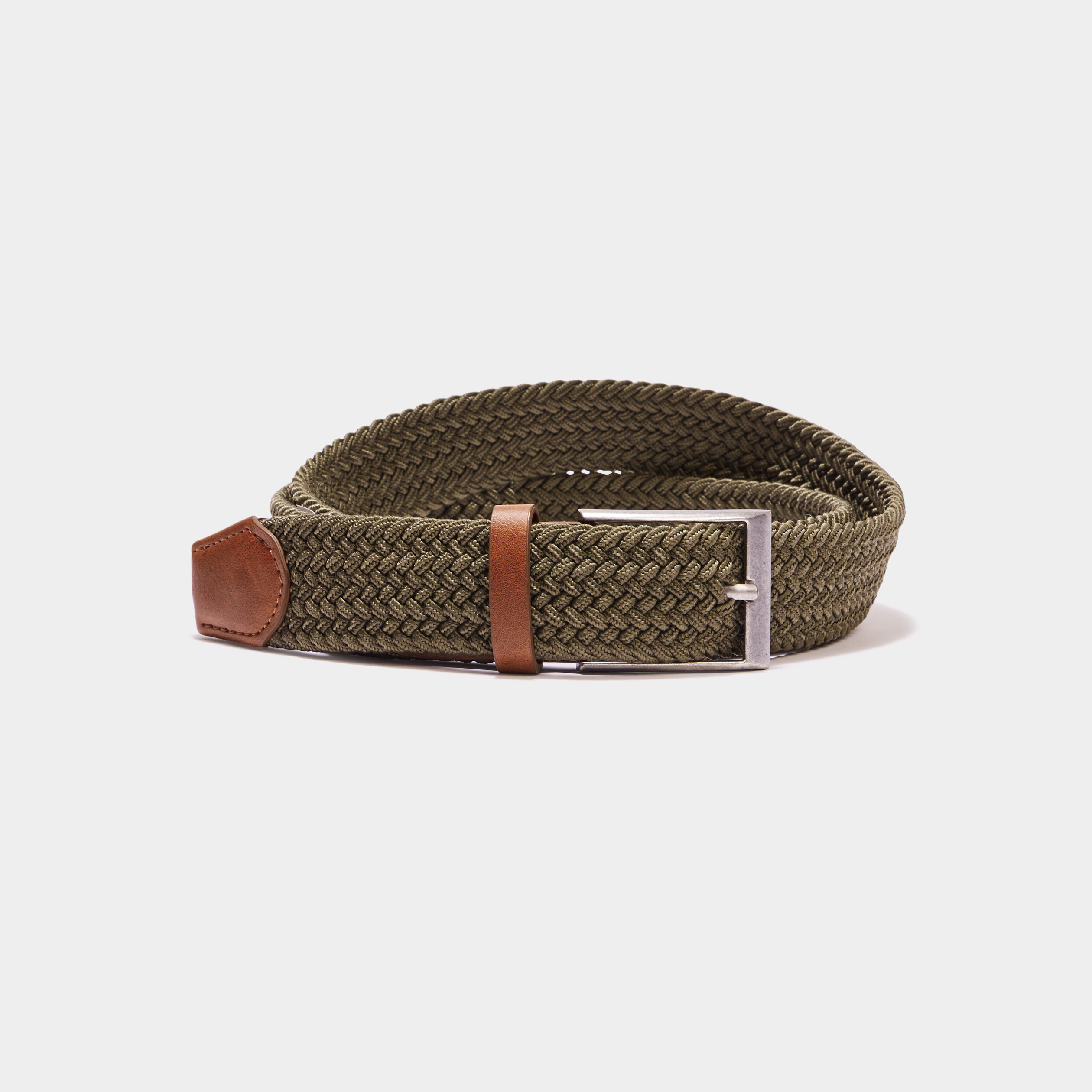 Ceinture tress&eacute;e vert kaki homme