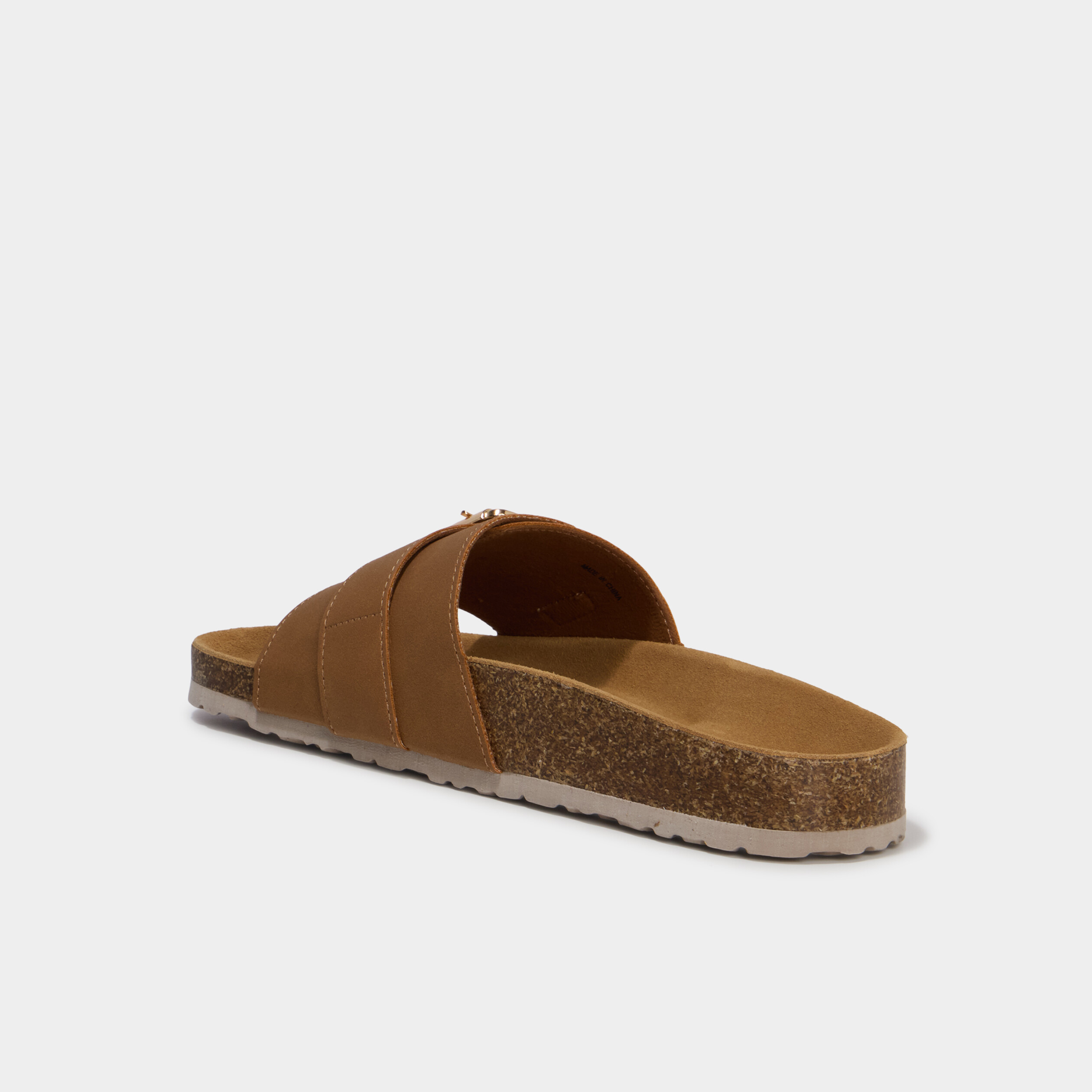 Mules su&eacute;dine avec grosse boucle marron femme