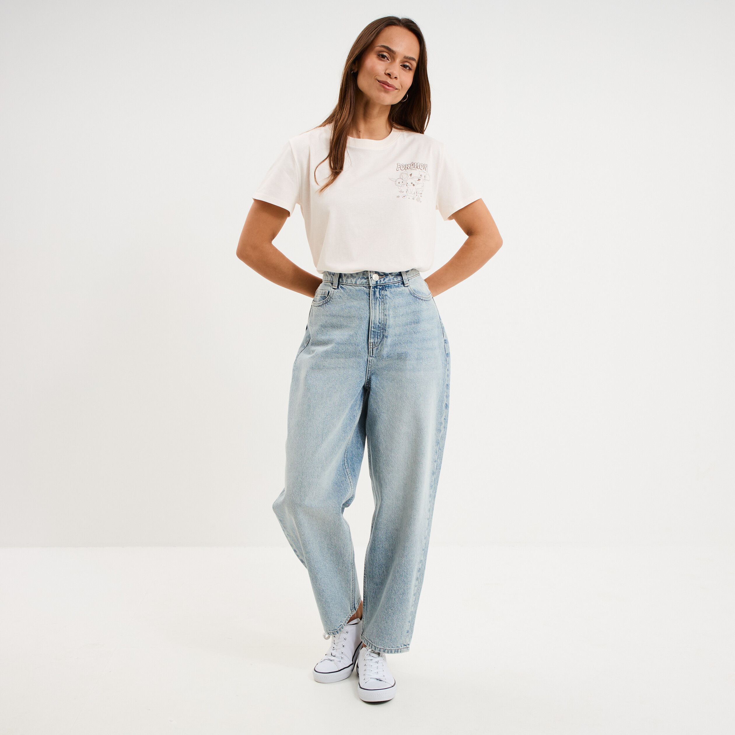 T-shirt manches courtes coton Pok&eacute;mon ivoire femme