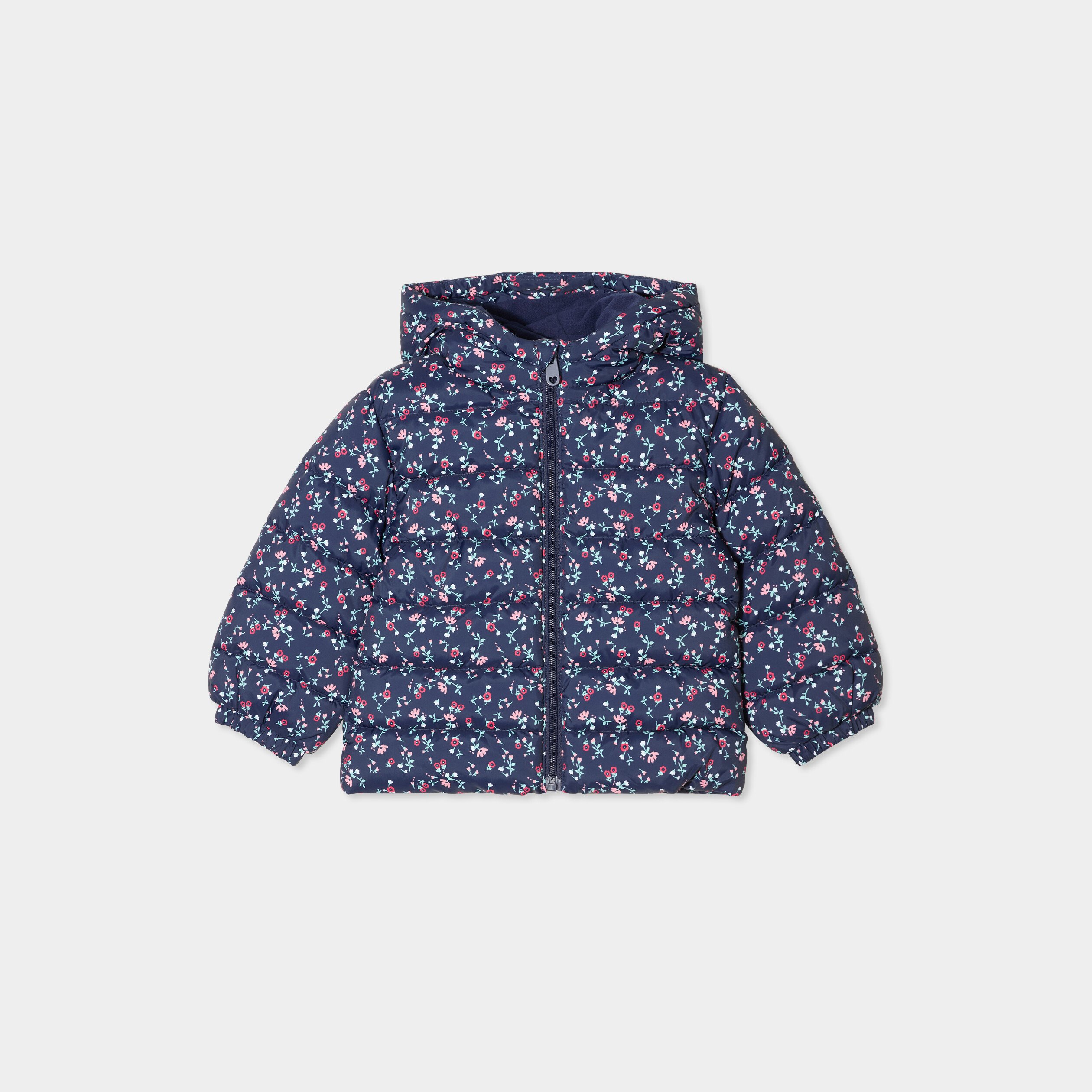 Doudoune à capuche poignets élastiqués bleu marine bébé fille