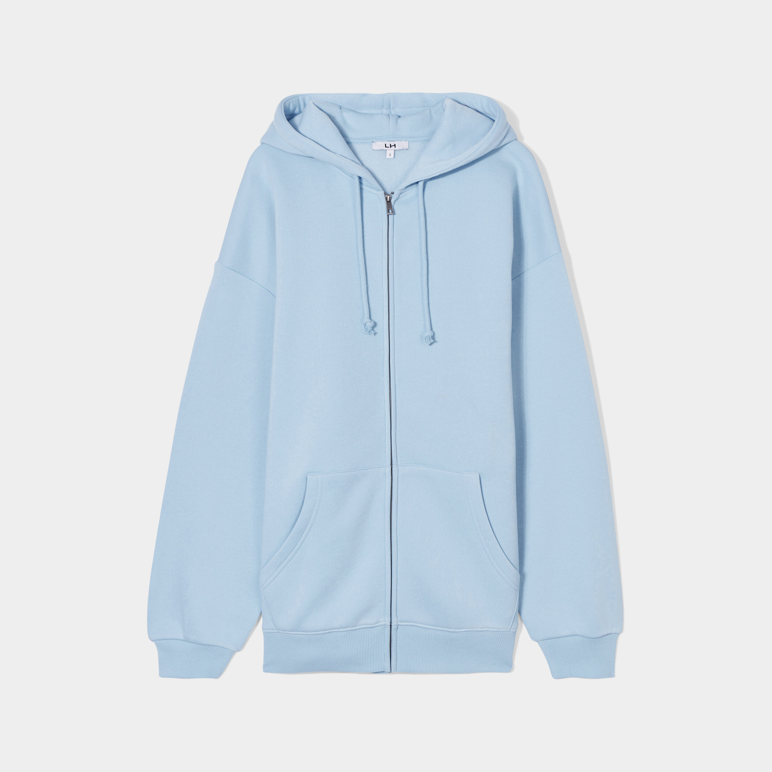 Sweat zippé à capuche oversize mi-long bleu gris femme