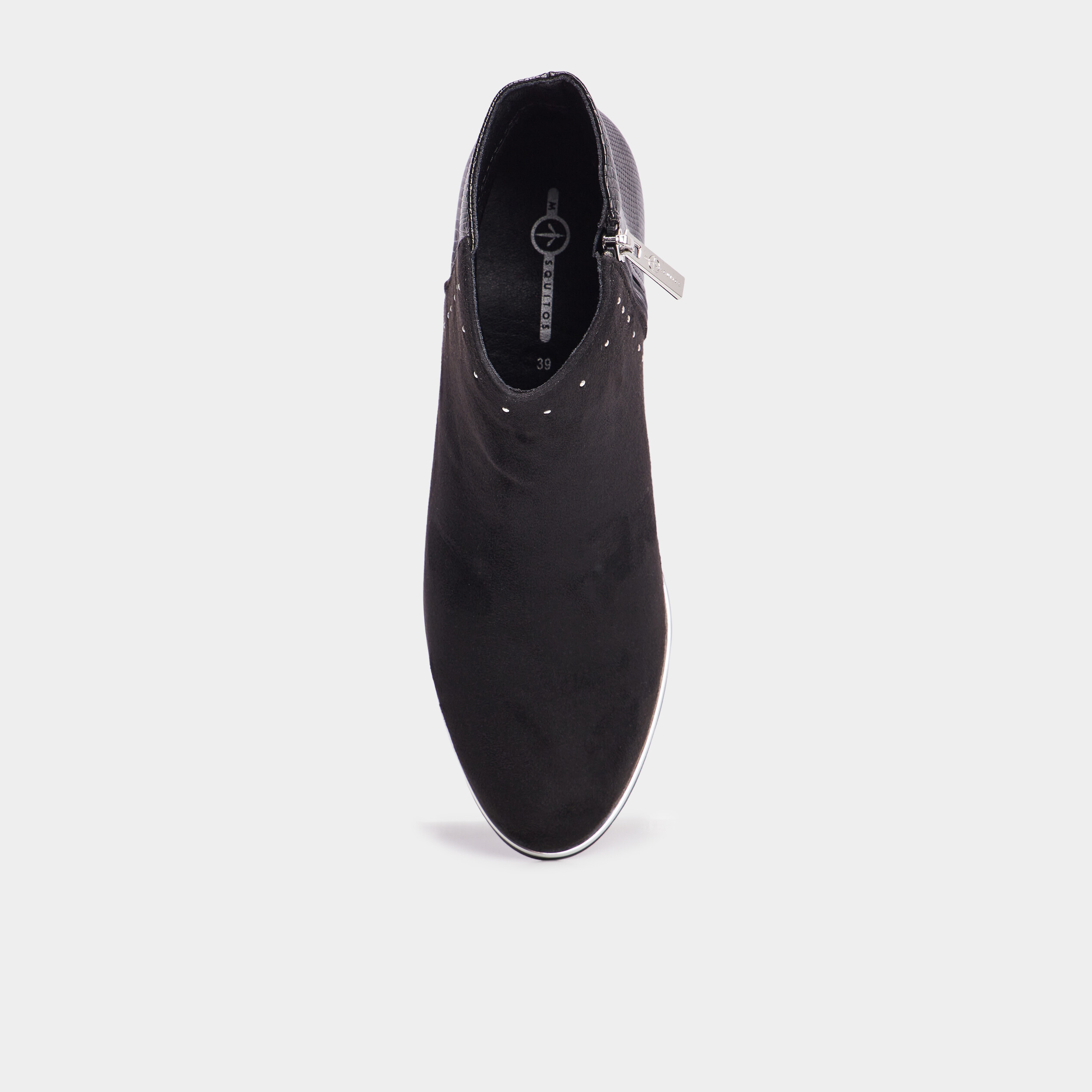 Bottines &agrave; talons bi-mati&egrave;res et clous noir femme