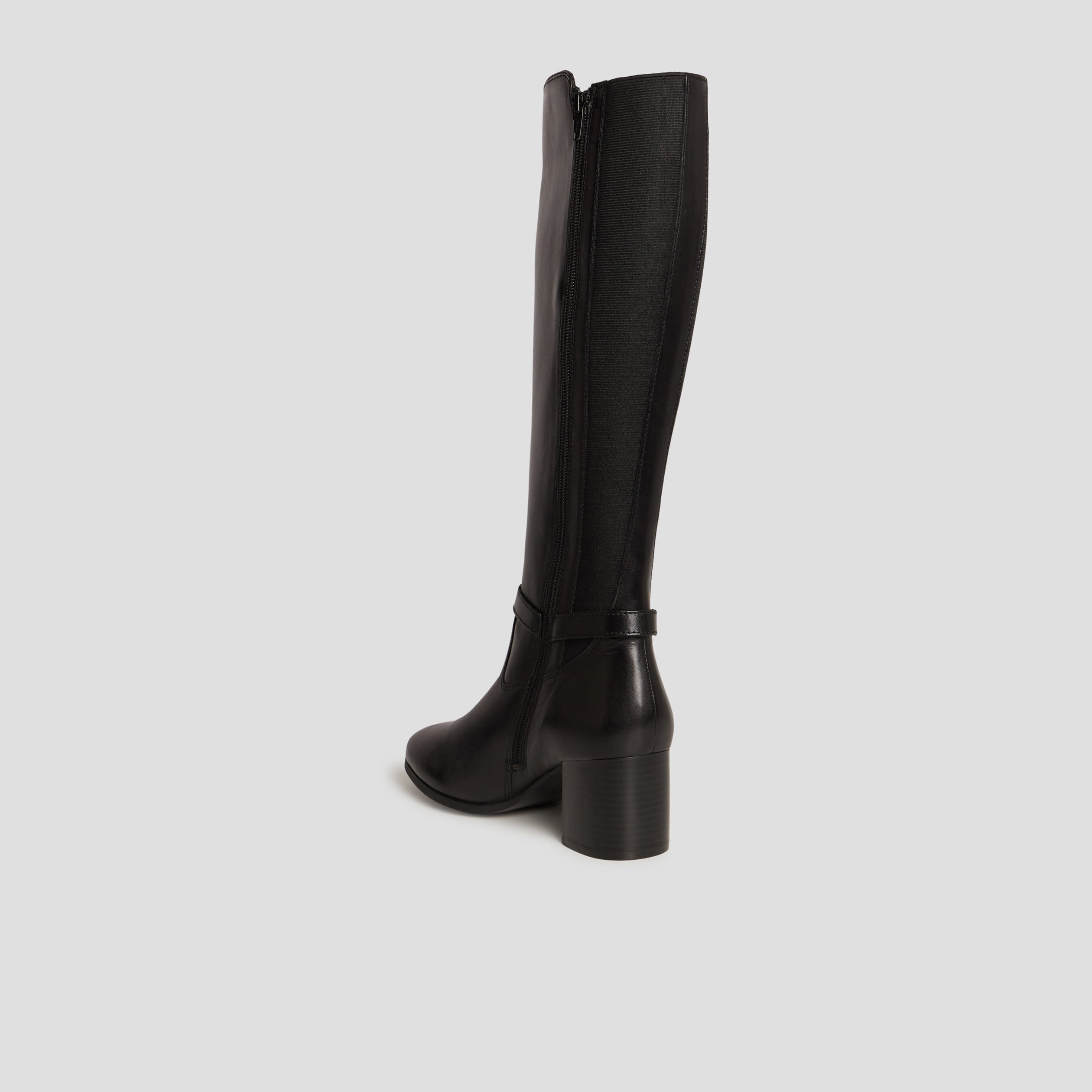 Bottes cavali&egrave;res &agrave; talons en cuir noir femme