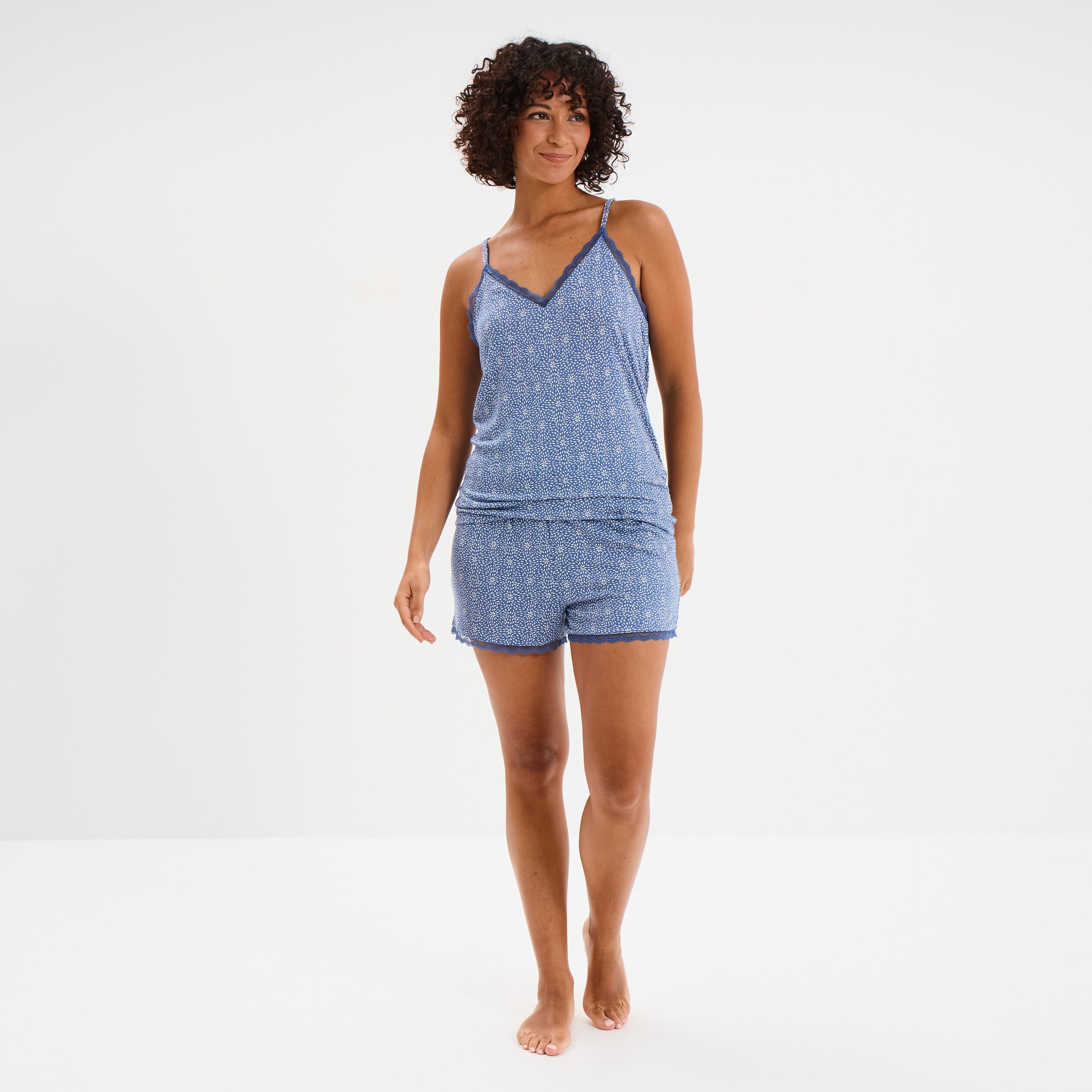haut de pyjama debardeur a bretelles bleu gris femme Haut de pyjama débardeur à bretelles bleu gris femme