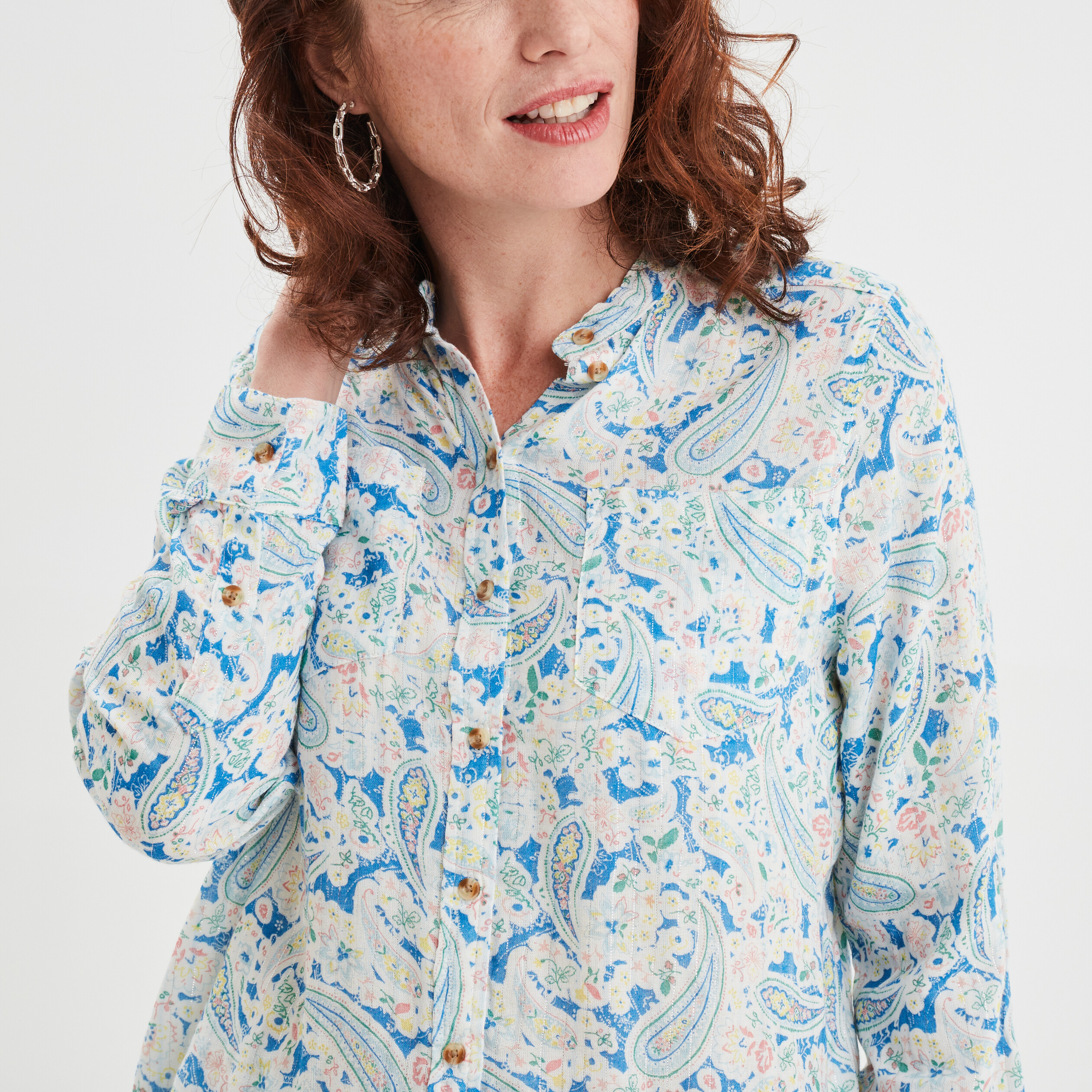 Chemise manches longues col mao multicolore femme