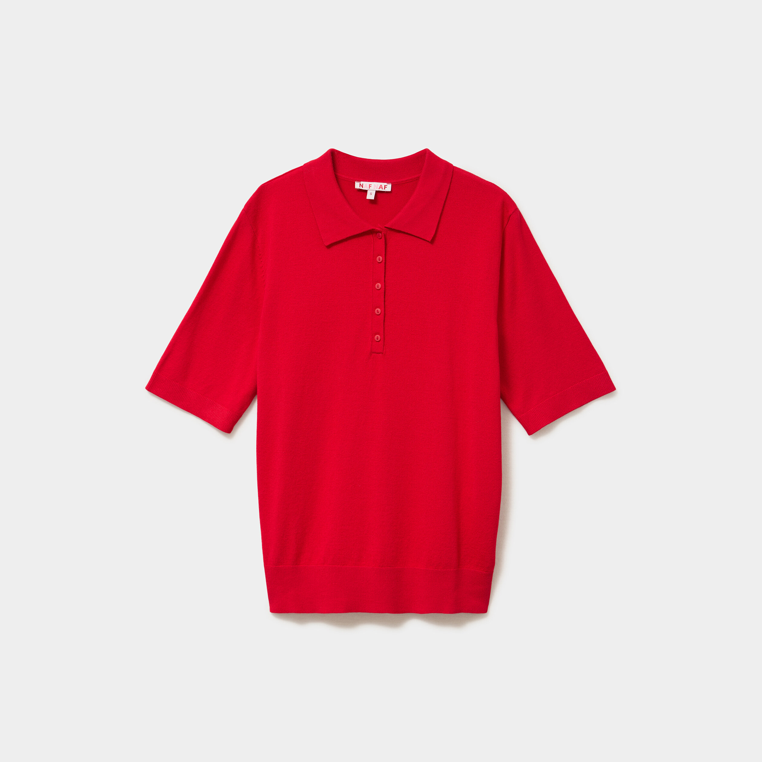 Pull col polo manches courtes rouge femme