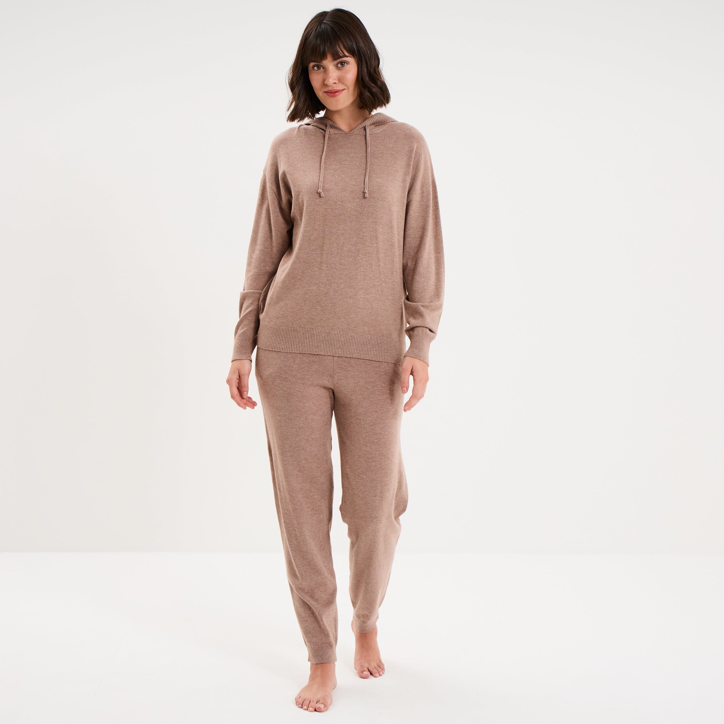 Bas de pyjama jogger en maille marron chocolat femme
