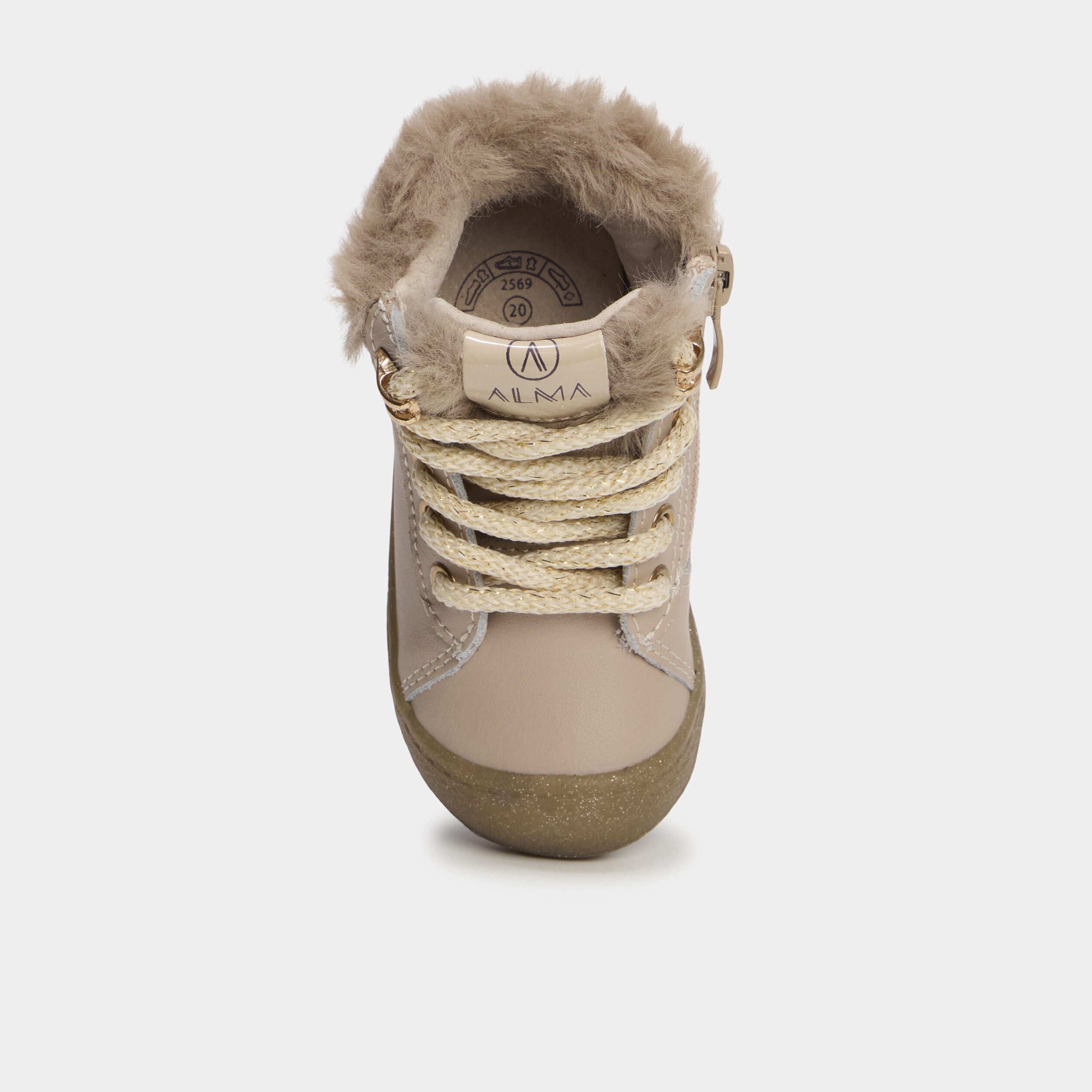 Bottillons zipp&eacute;s en cuir semelle souple rose clair b&eacute;b&eacute; fille