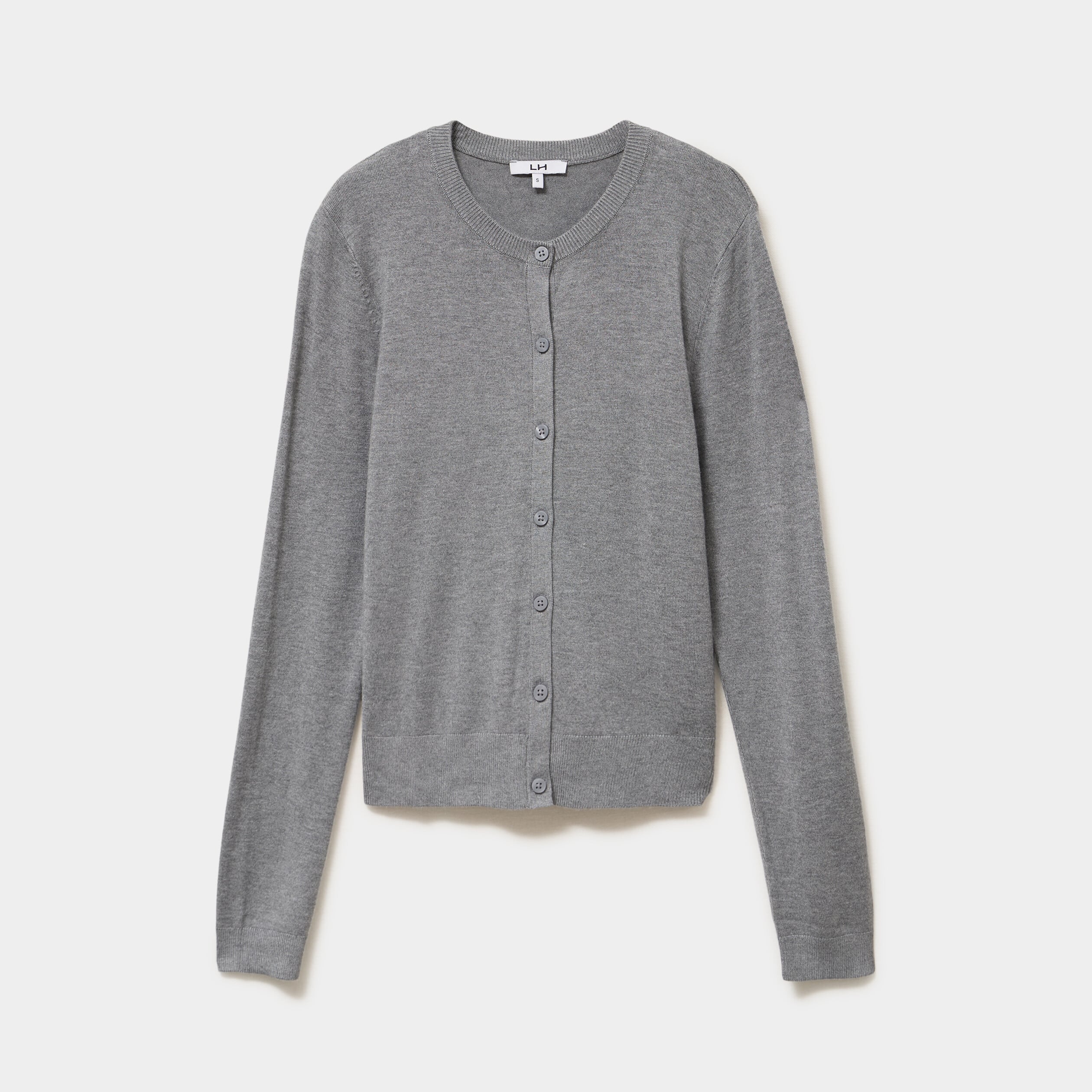 Gilet col rond manches longues gris femme