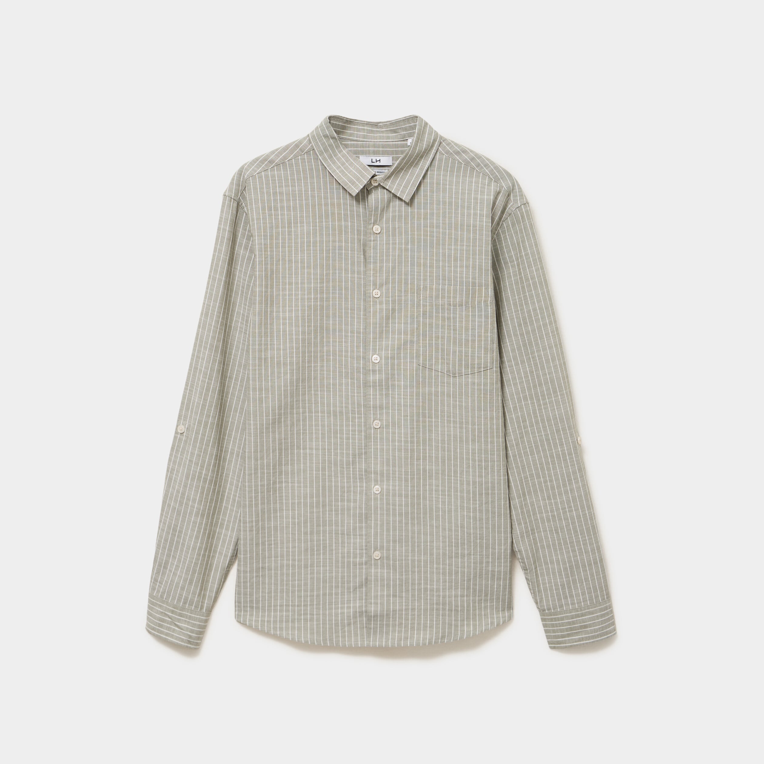 Chemise manches longues coton vert kaki homme