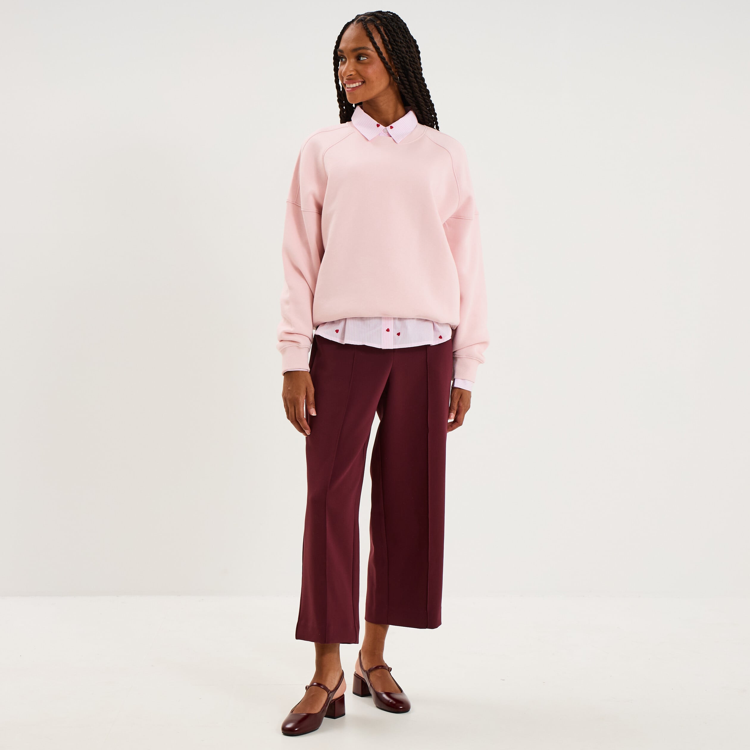 Sweat col rond oversize manches longues rose pastel femme
