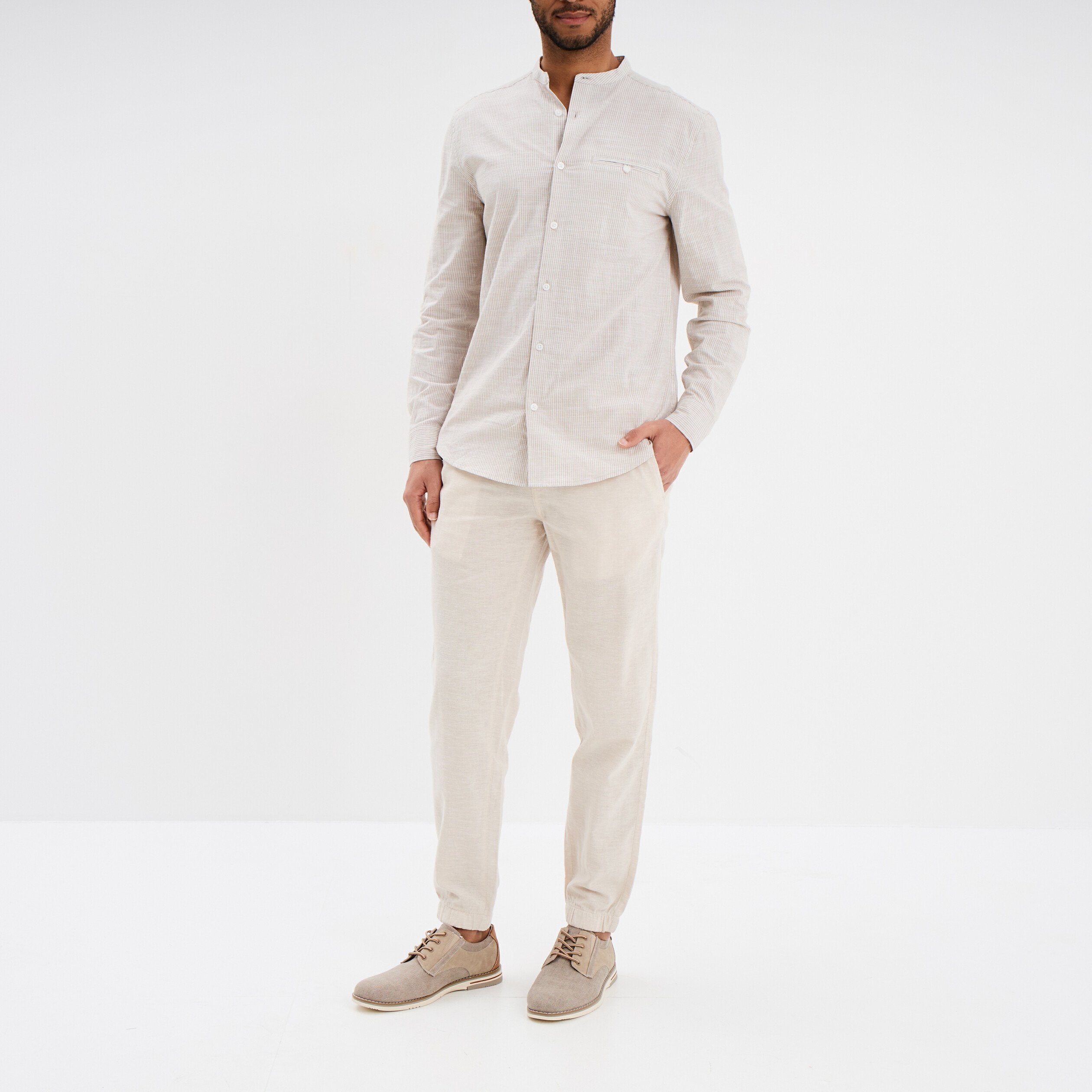 pantalon de jogging en lin melange gris clair homme Pantalon de jogging en lin mélangé gris clair homme