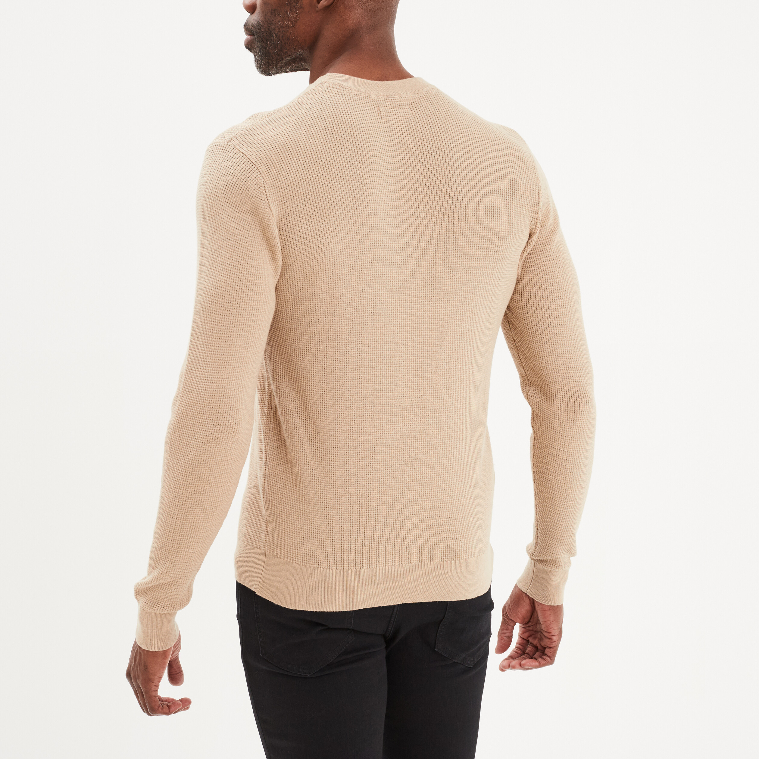 Pull en maille textur&eacute;e col rond beige homme