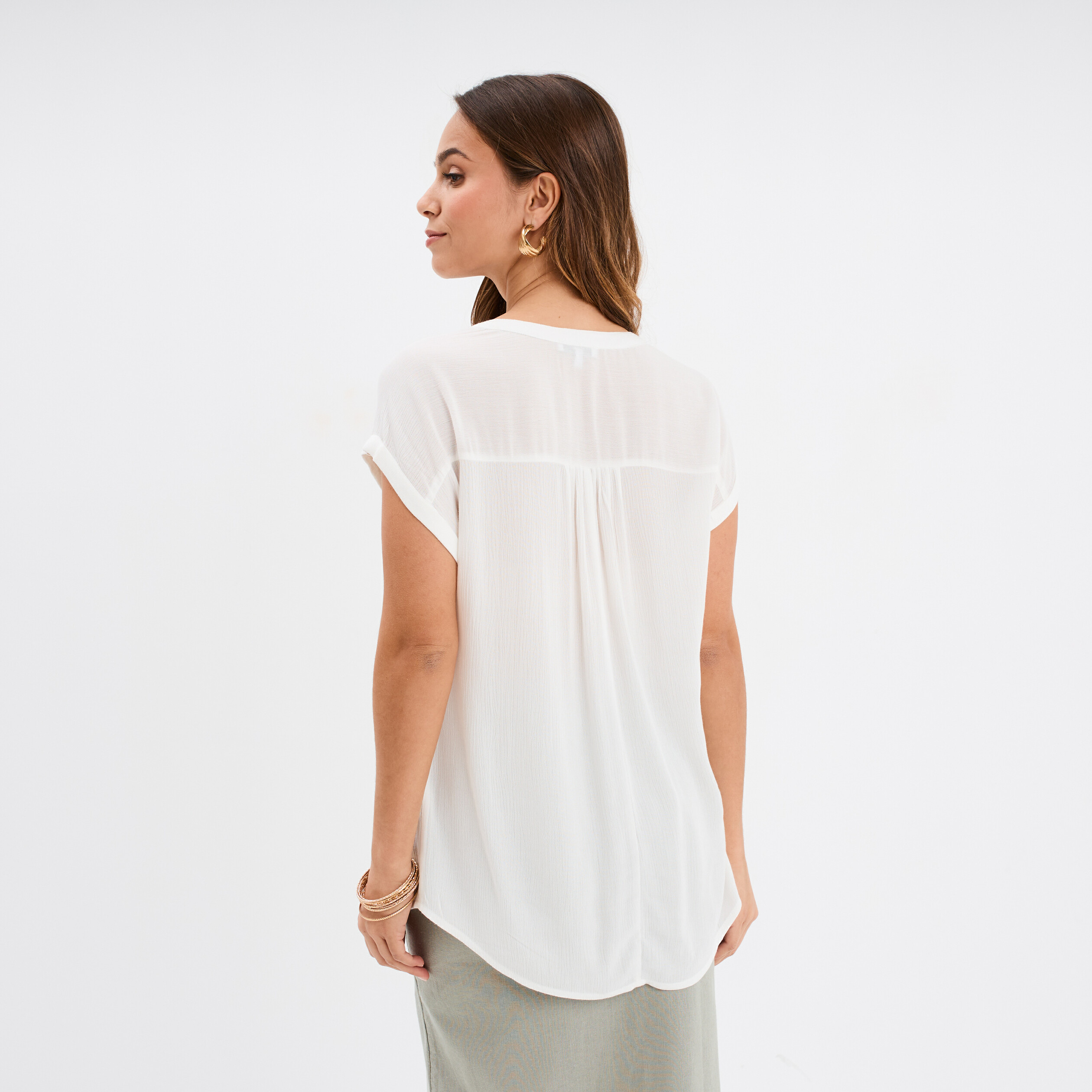 Blouse cr&eacute;pon manches courtes blanc femme