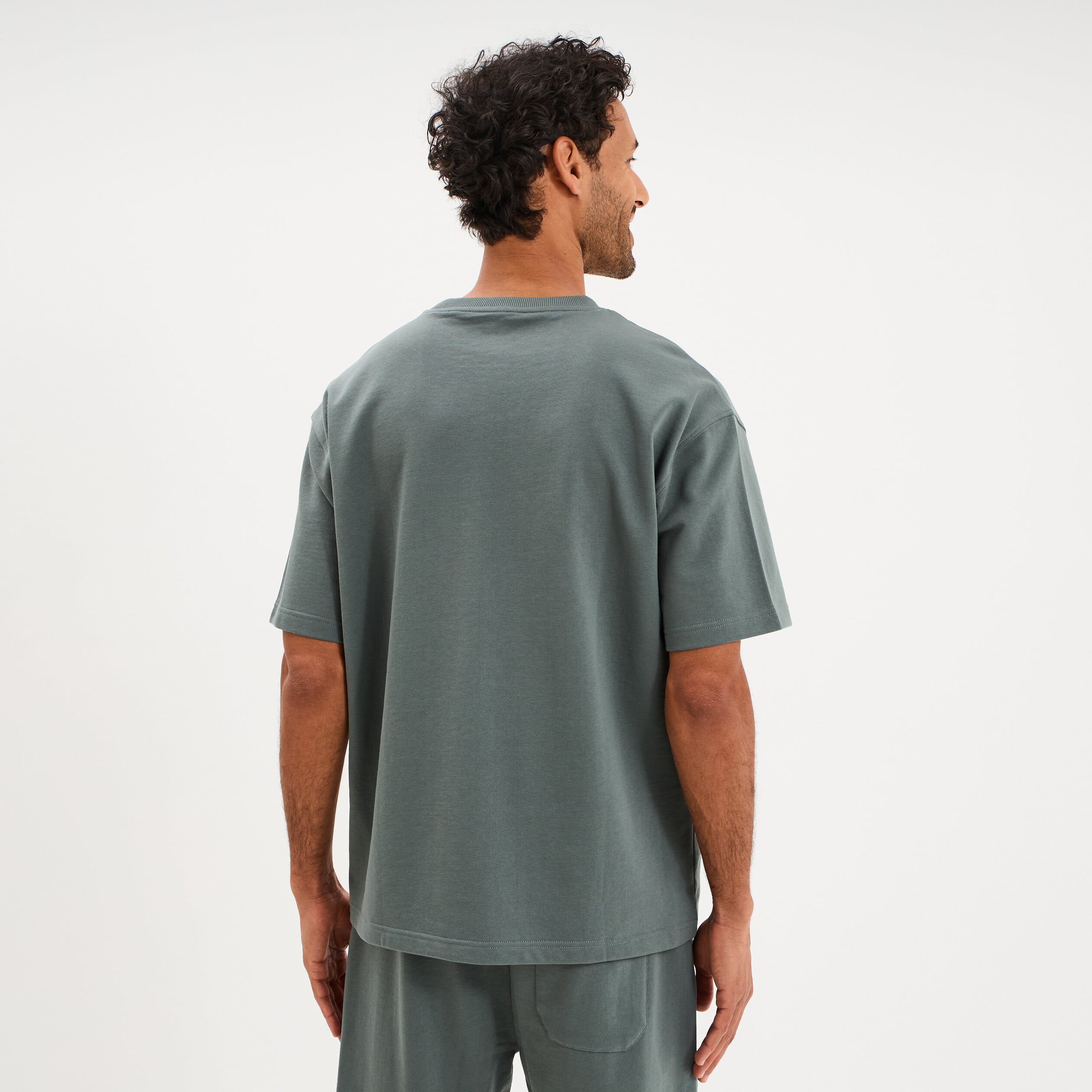 T-shirt col rond droit relax fit vert kaki homme