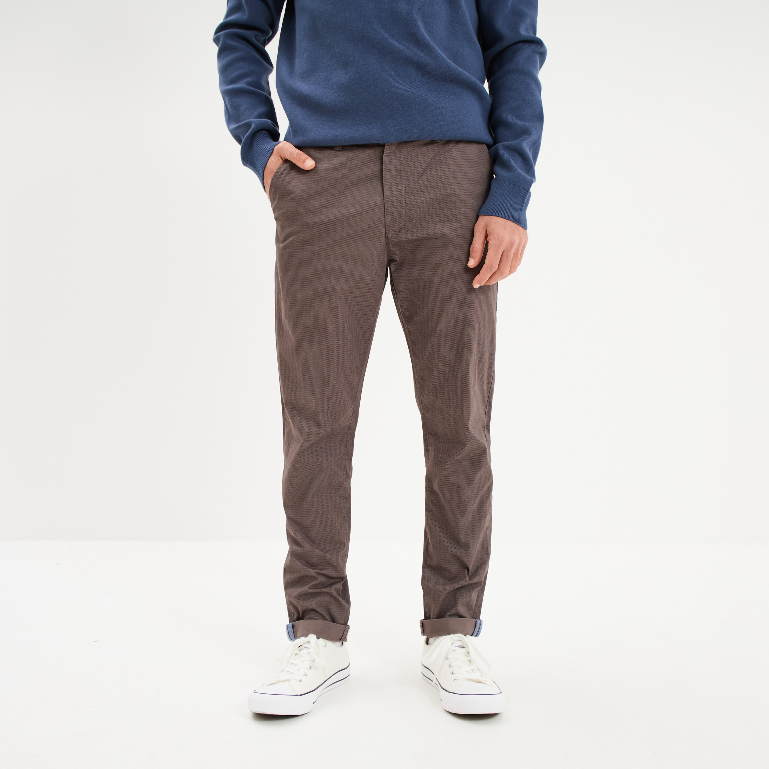 Pantalon chino slim stretch taupe homme