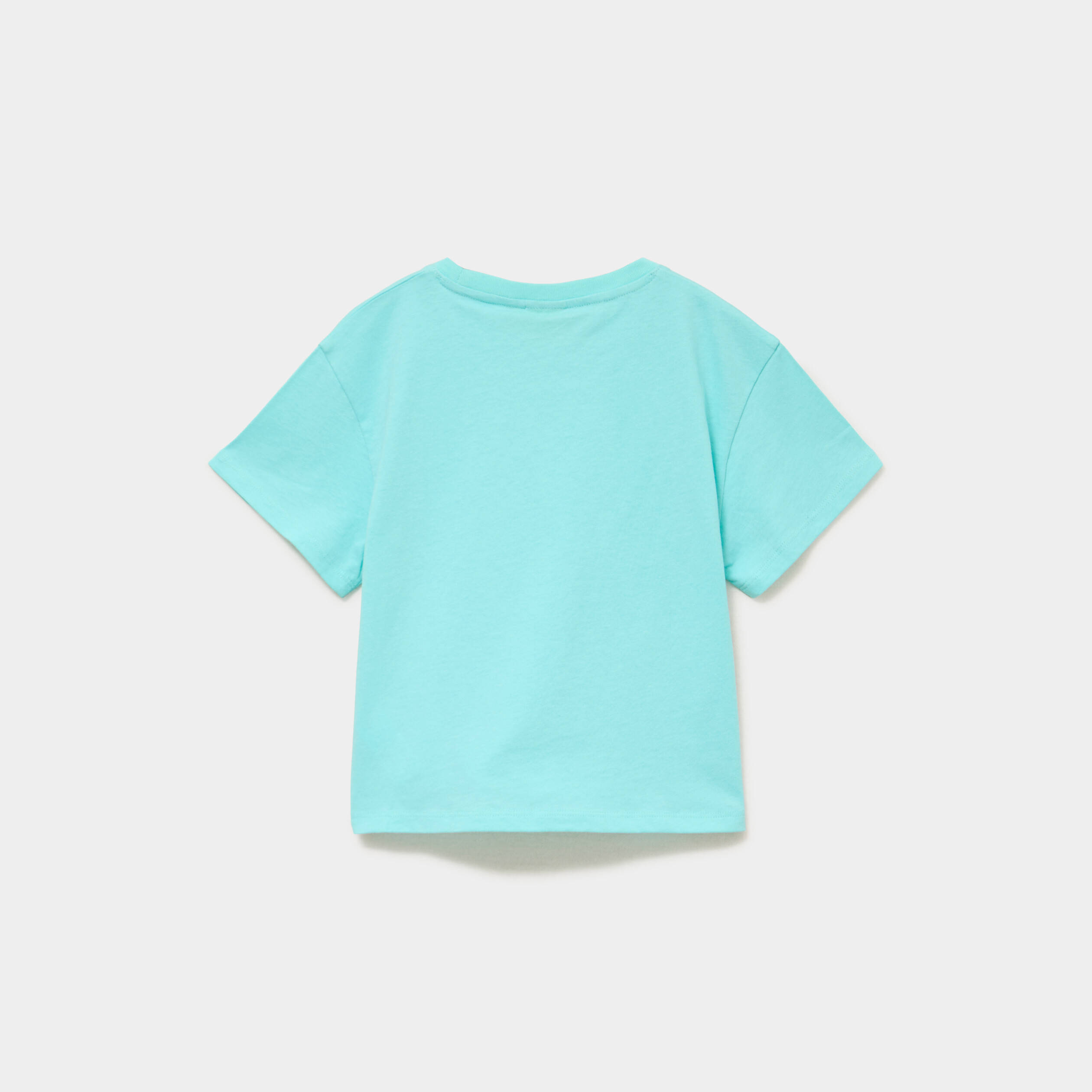 T-shirt nou&eacute; col rond coton Stitch bleu turquoise fille