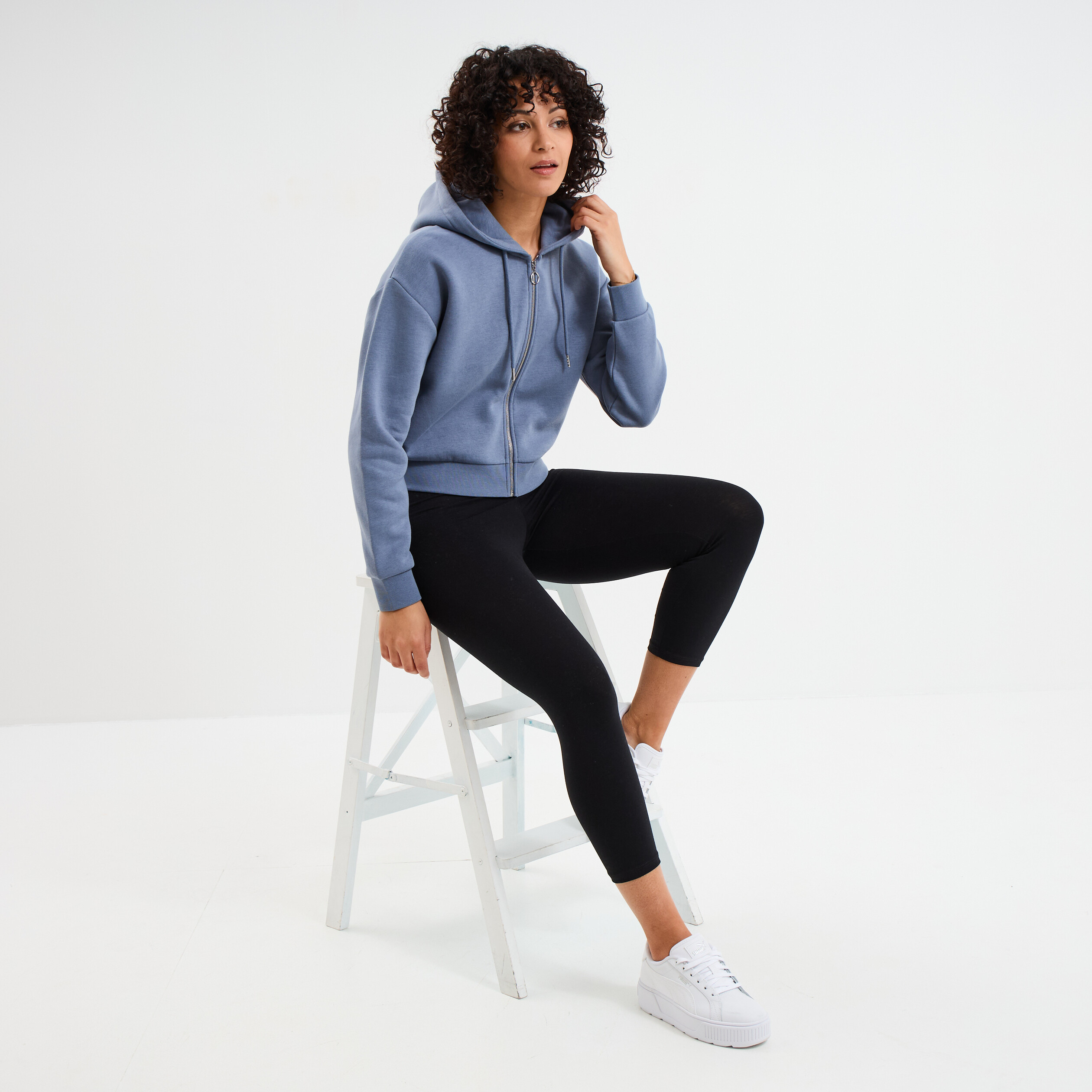 Legging 7/8 &egrave;me taille &eacute;lastiqu&eacute;e noir femme