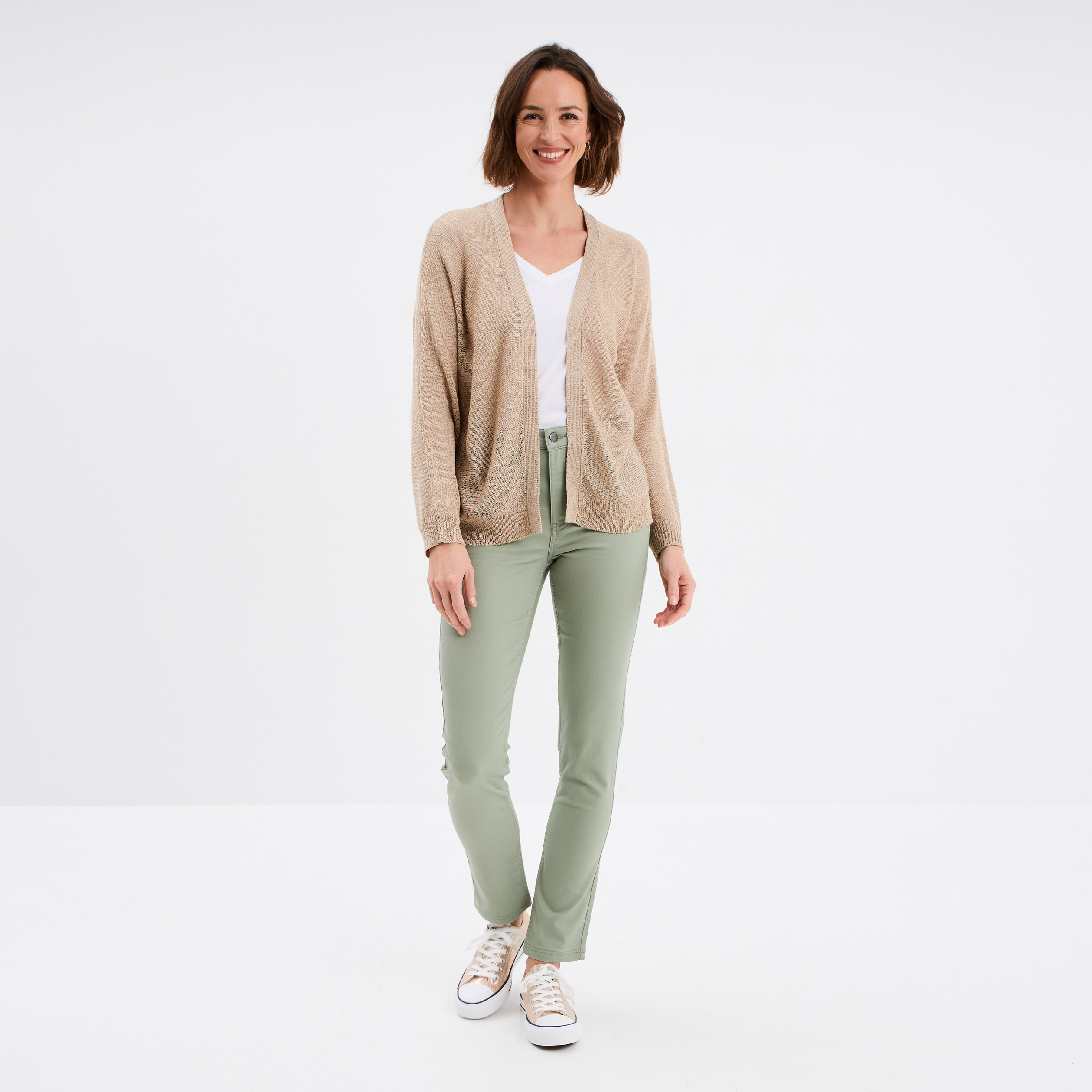 t shirt col en v manches longues coton blanc femme T-shirt col en V manches longues coton blanc femme