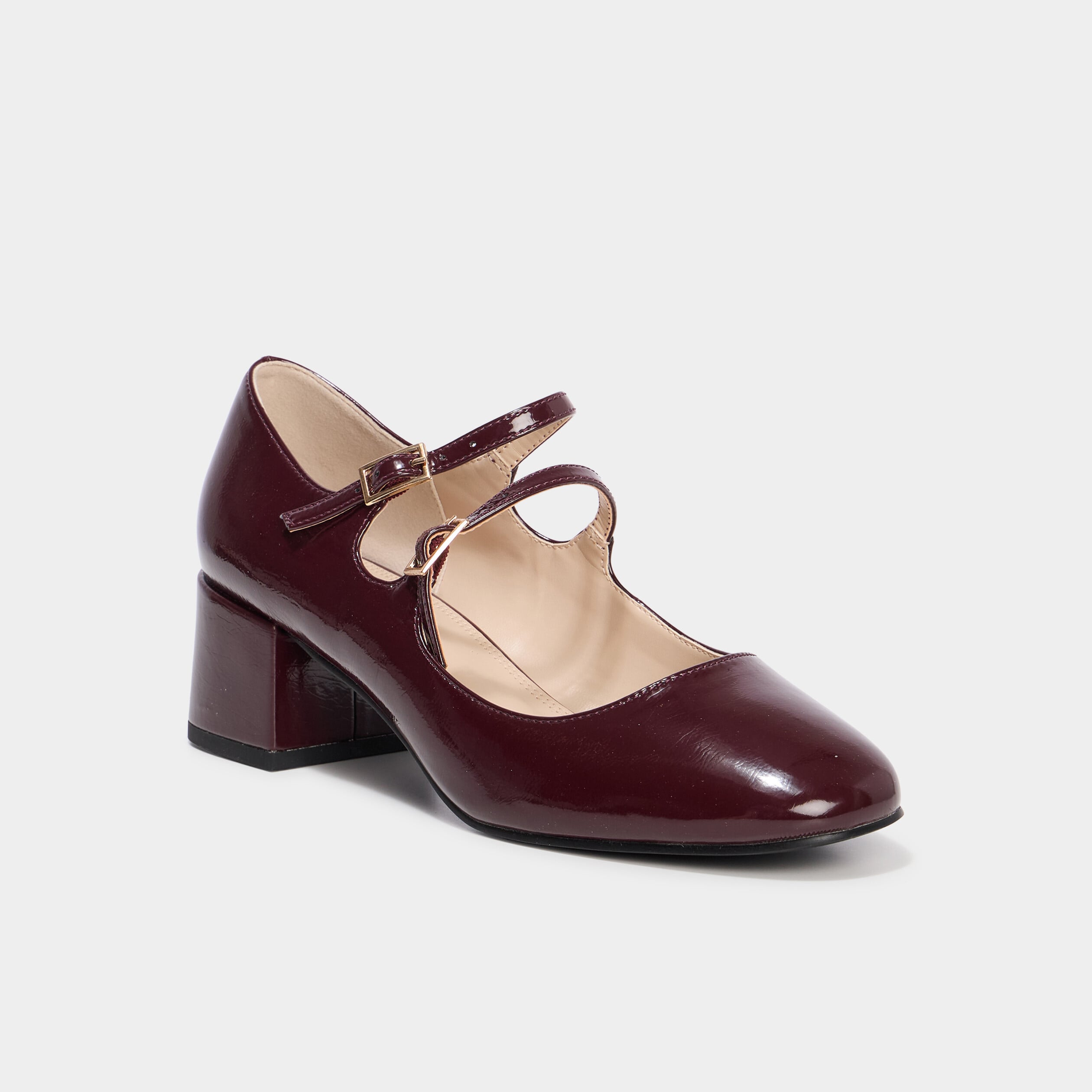 Babies vernies &agrave; talons carr&eacute;s bordeaux femme