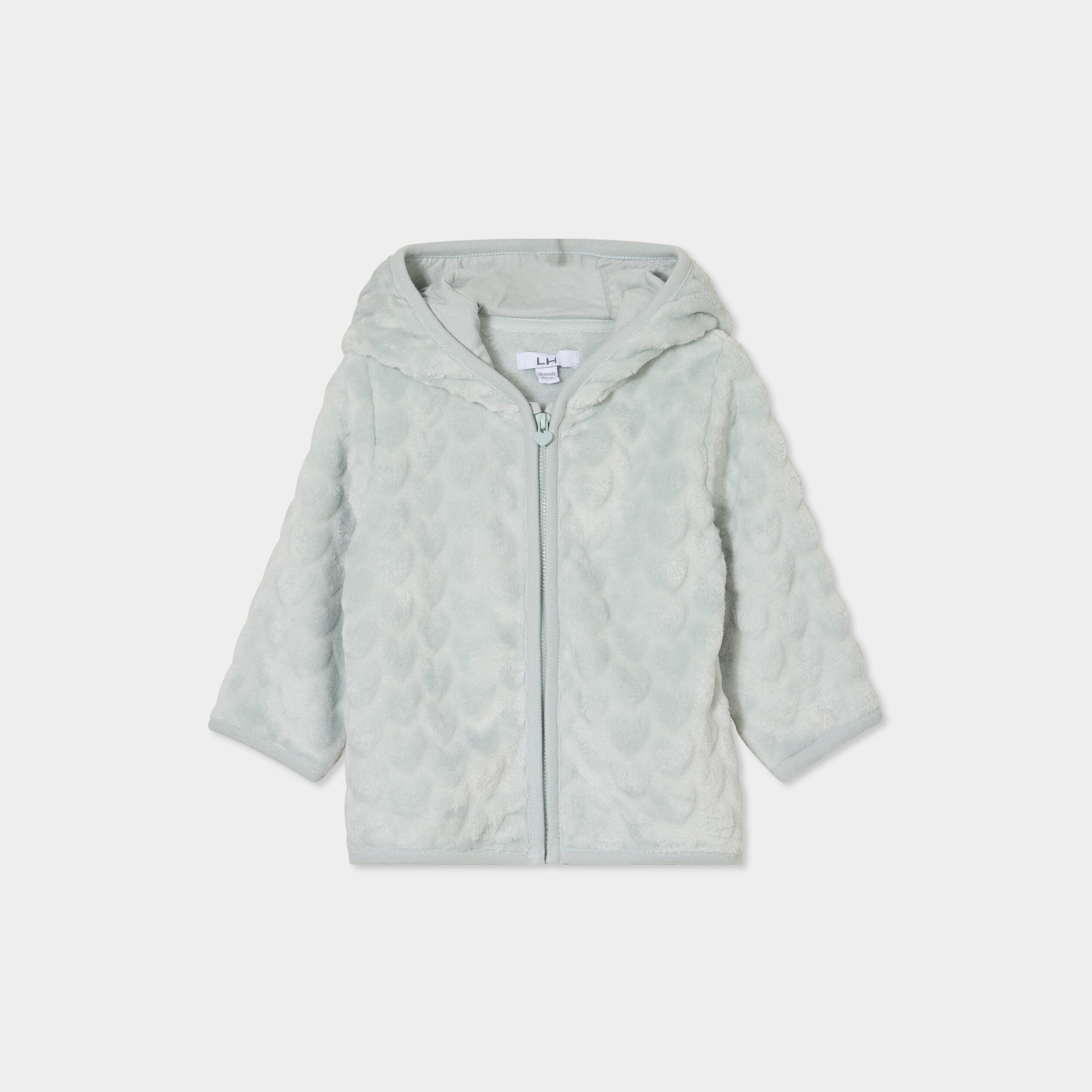 gilet aspect velours a capuche vert pastel bebef Gilet aspect velours à capuche vert pastel bébé fille